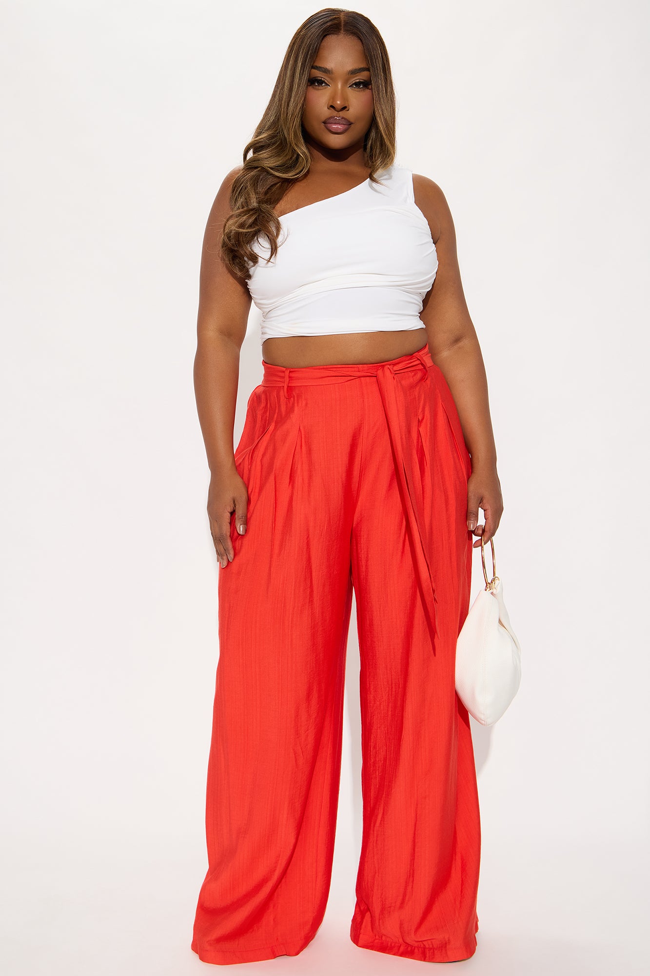 Alaiya Tie Waist Linen Trouser - Coral - Image 4