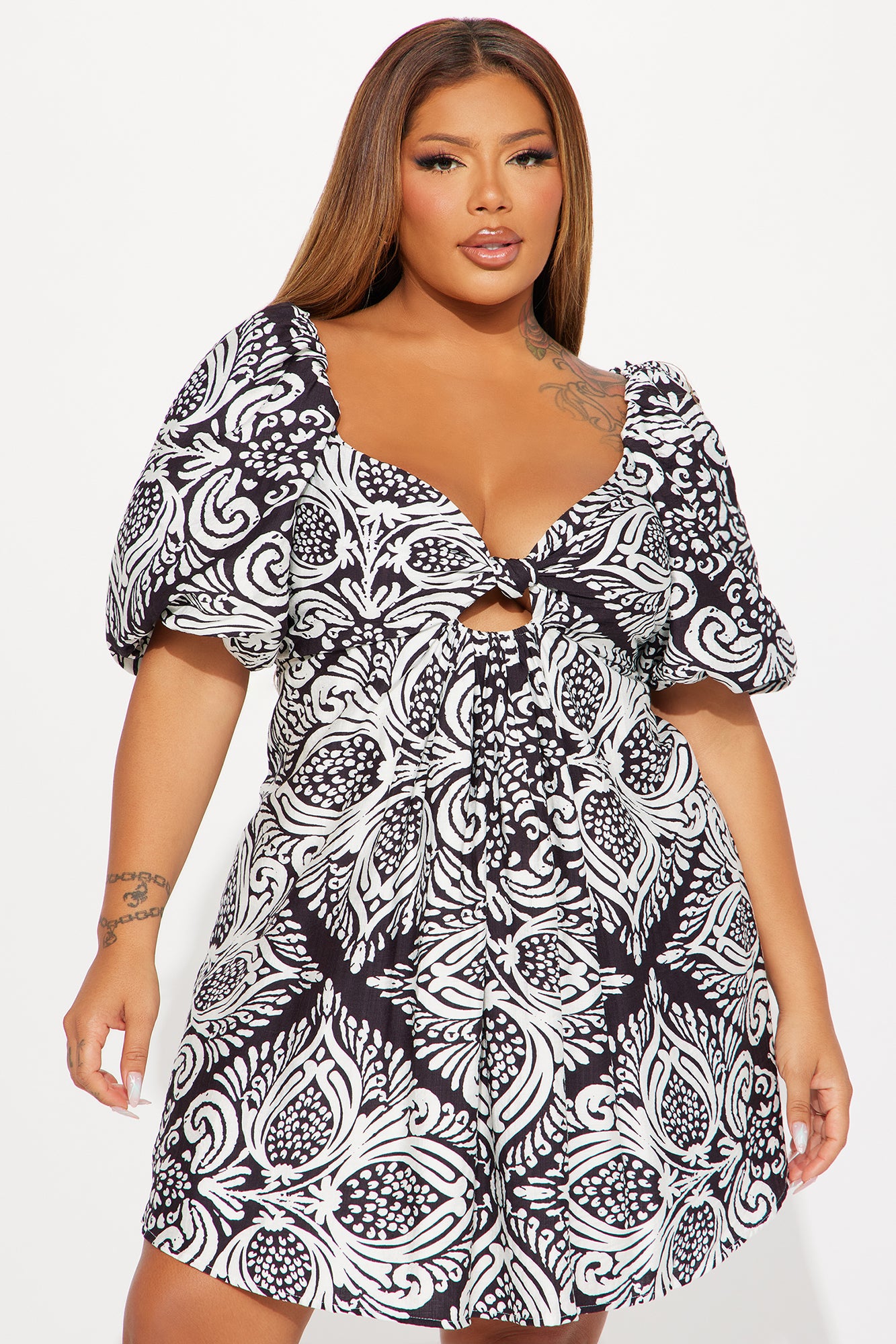 Versailles Puff Sleeve Mini Dress - Black - Image 5