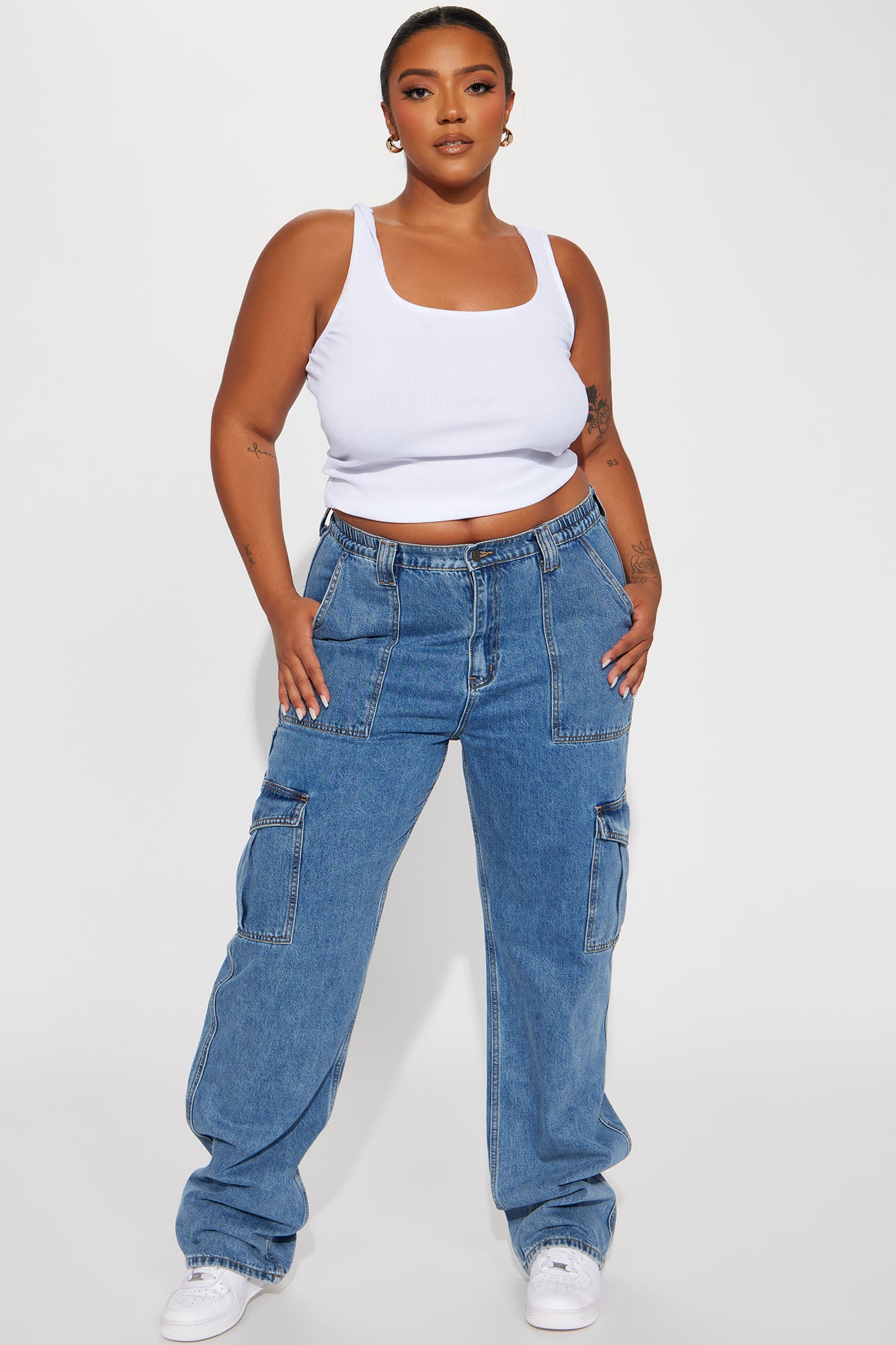 Tall Don't You Worry Wide Leg Cargo Jeans - Medium Blue Wash - Image 5