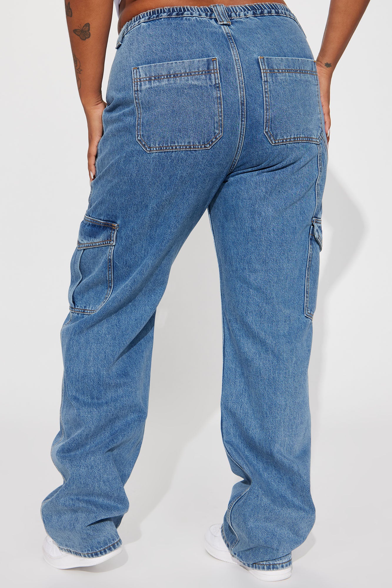 Tall Don't You Worry Wide Leg Cargo Jeans - Medium Blue Wash - Image 7