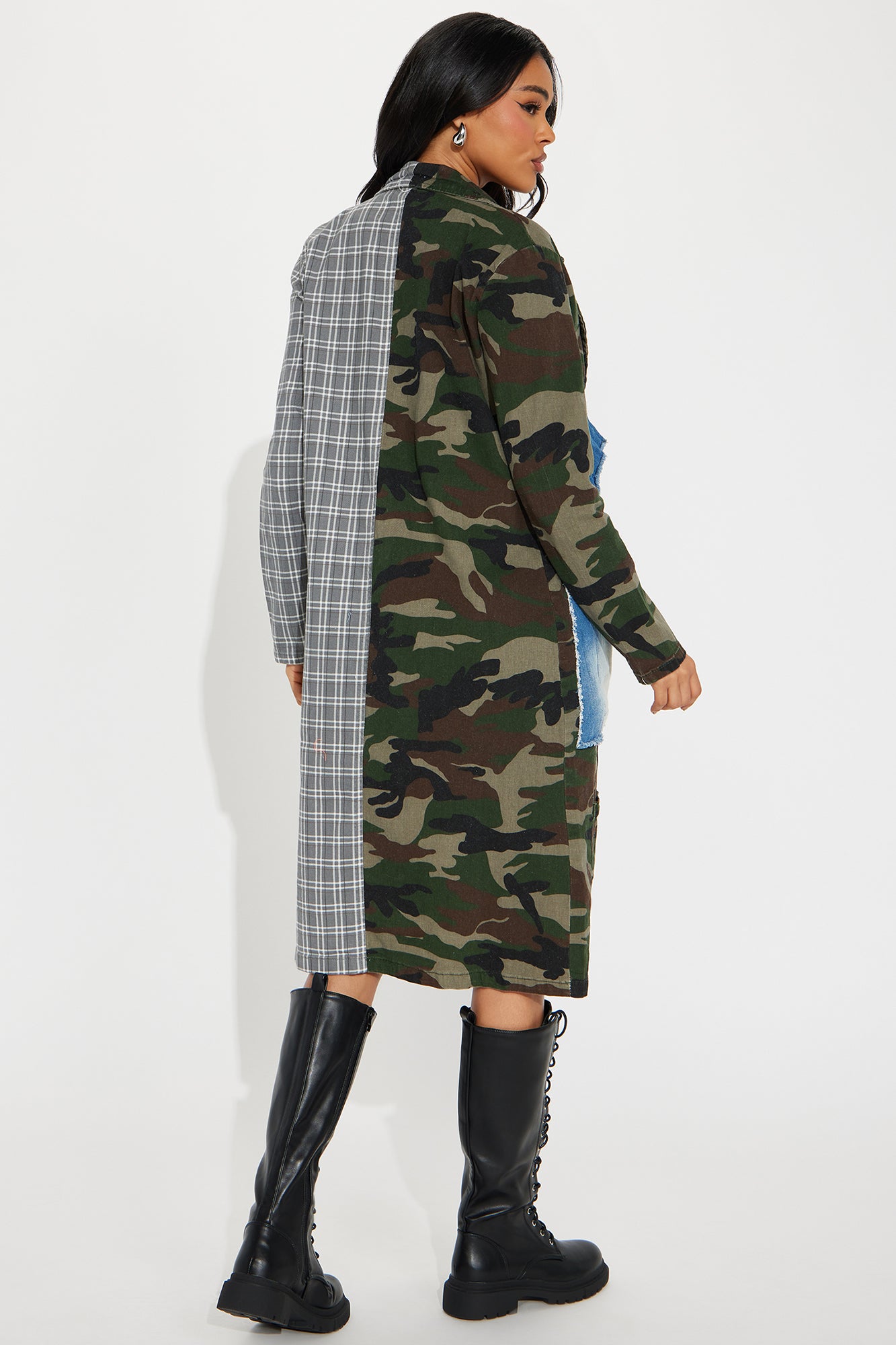 All Patched Up Long Blazer - Olive/combo - Image 4