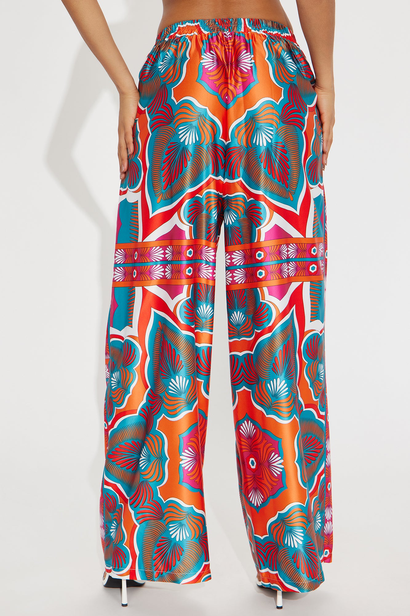 Imani Satin Wide Leg Pant - Orange/combo - Image 3