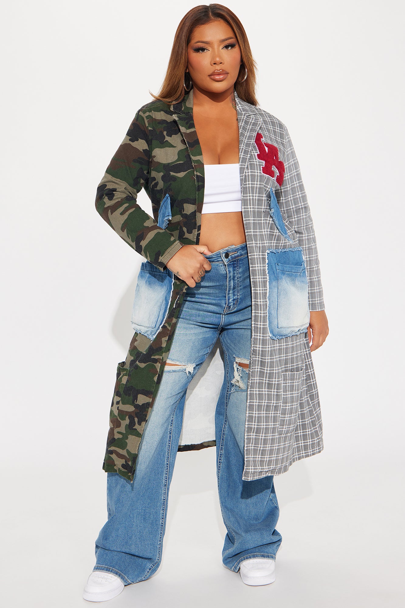 All Patched Up Long Blazer - Olive/combo - Image 6