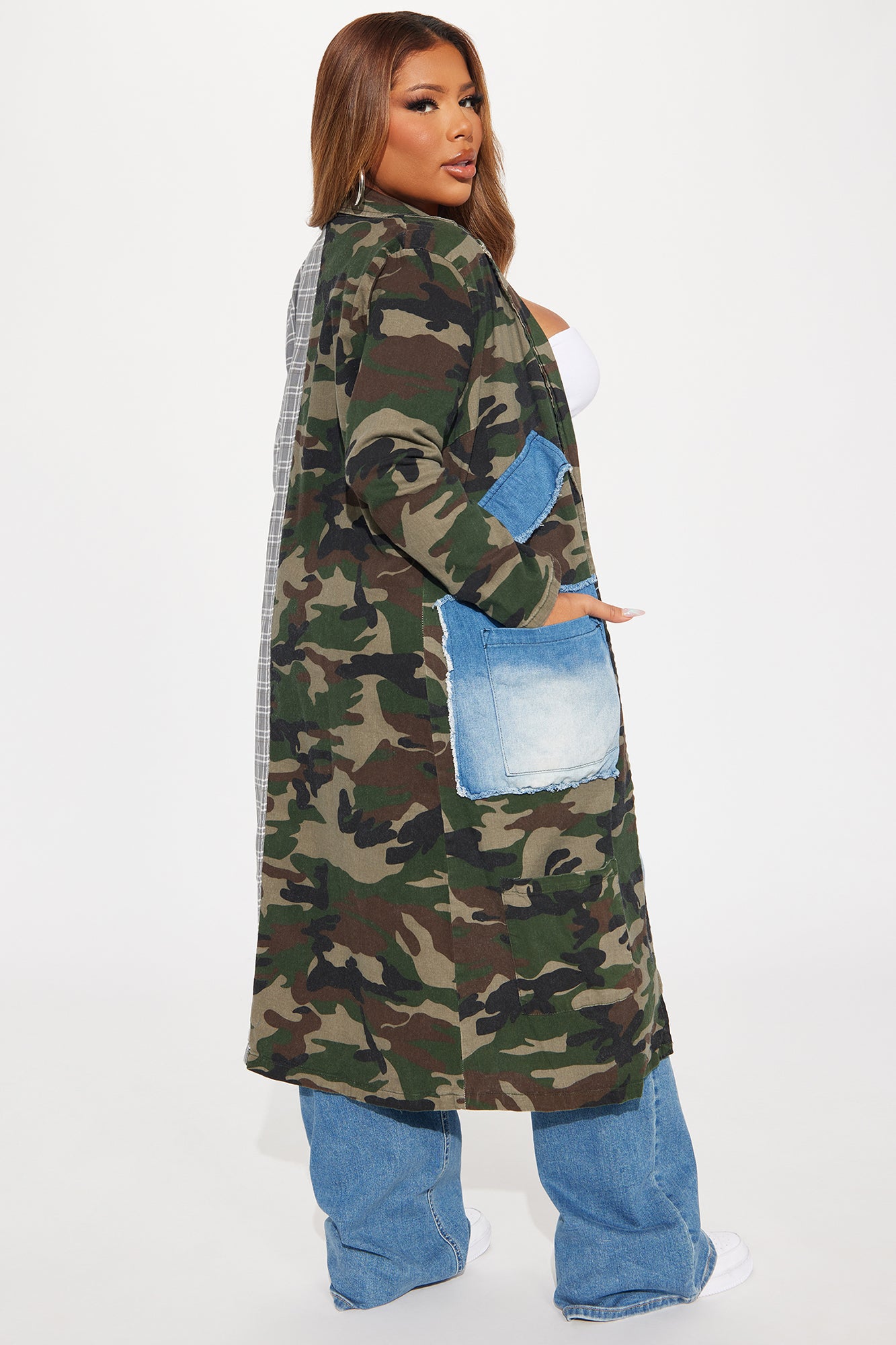 All Patched Up Long Blazer - Olive/combo - Image 8