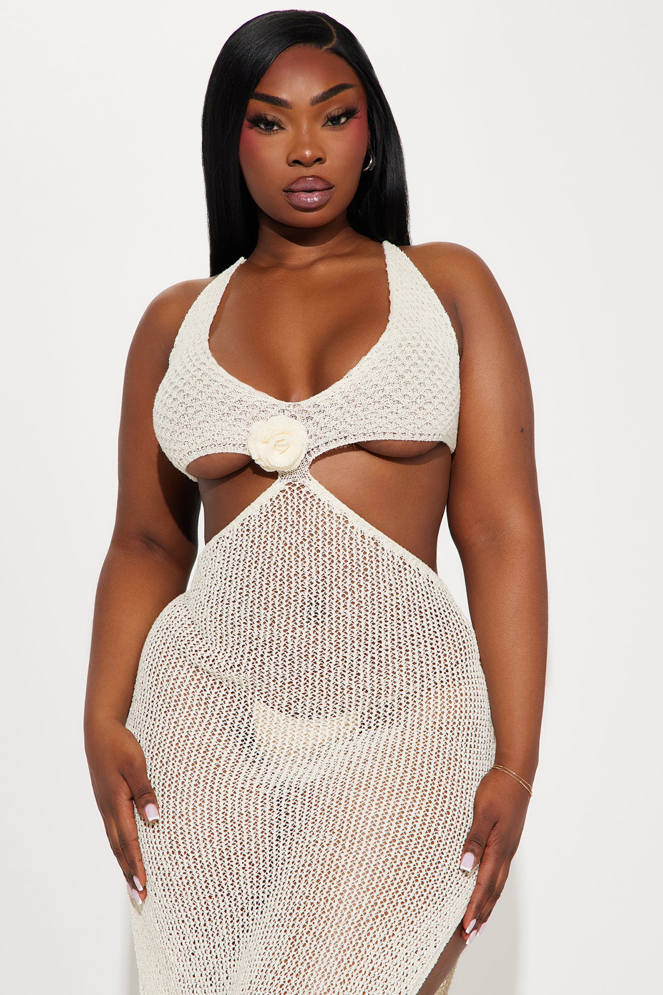 Summer Chic Rosettes Crochet Cover Up Maxi Dress - Ivory - Image 9