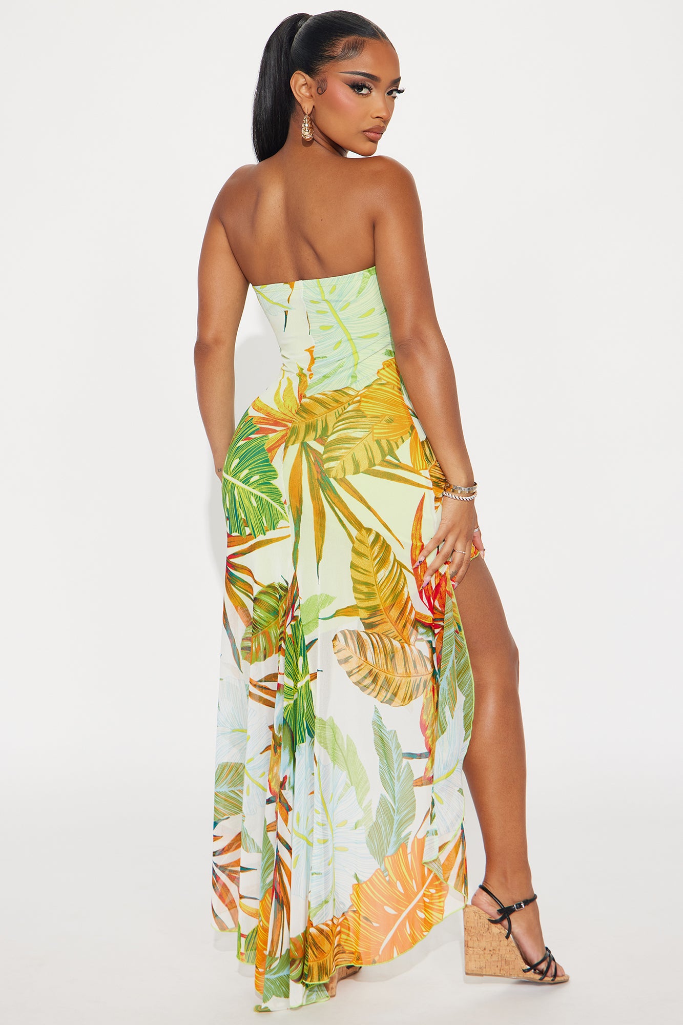 Wild Dreams Mesh high low Dress - Green/combo - Image 3