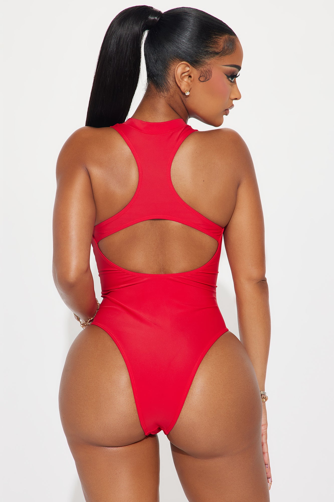 Evelyn Zip Up 1 Piece Swimsuit - Red - Image 3