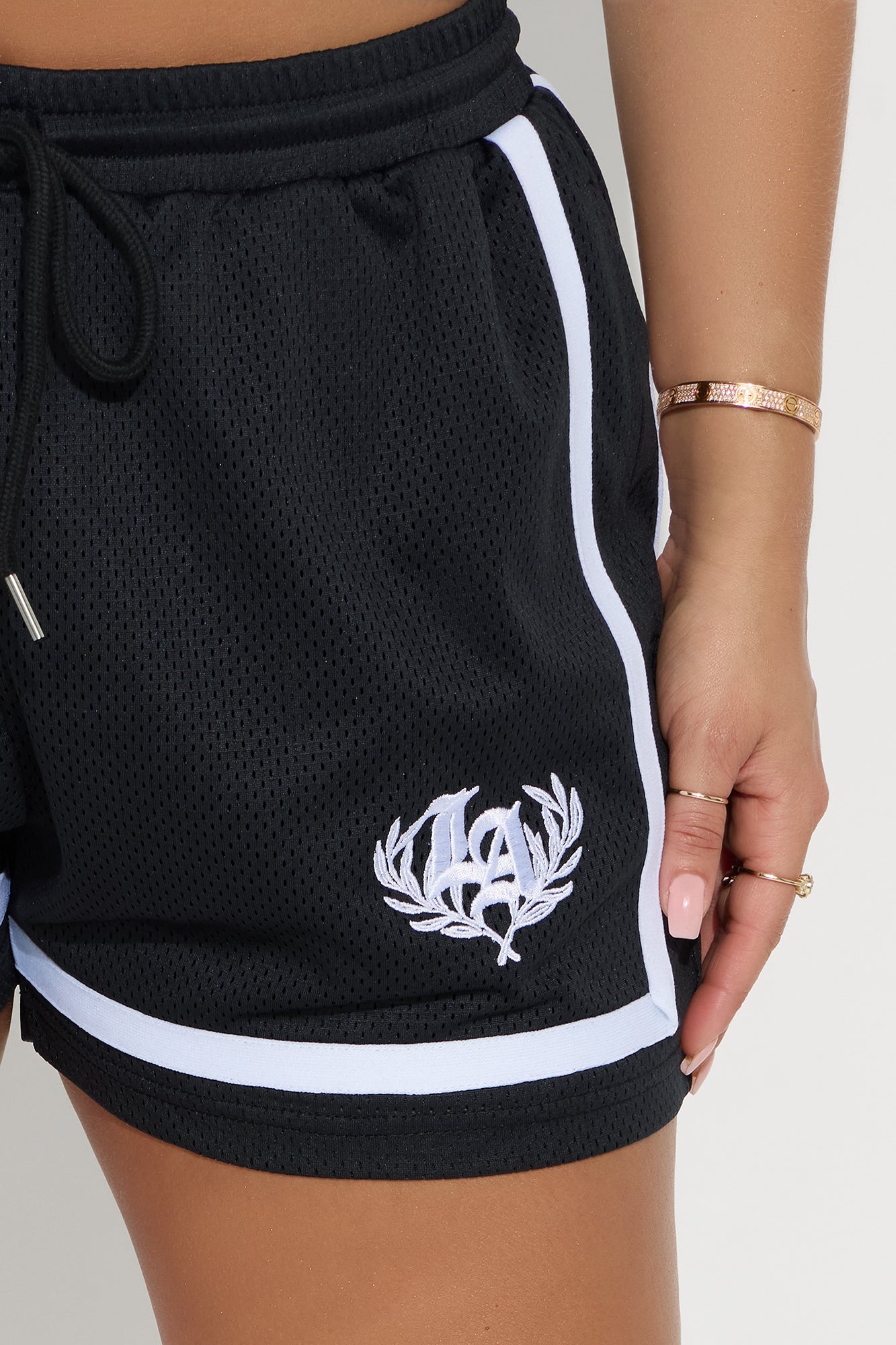 Jessica Jersey Mesh Track Short - Black/White - Image 3