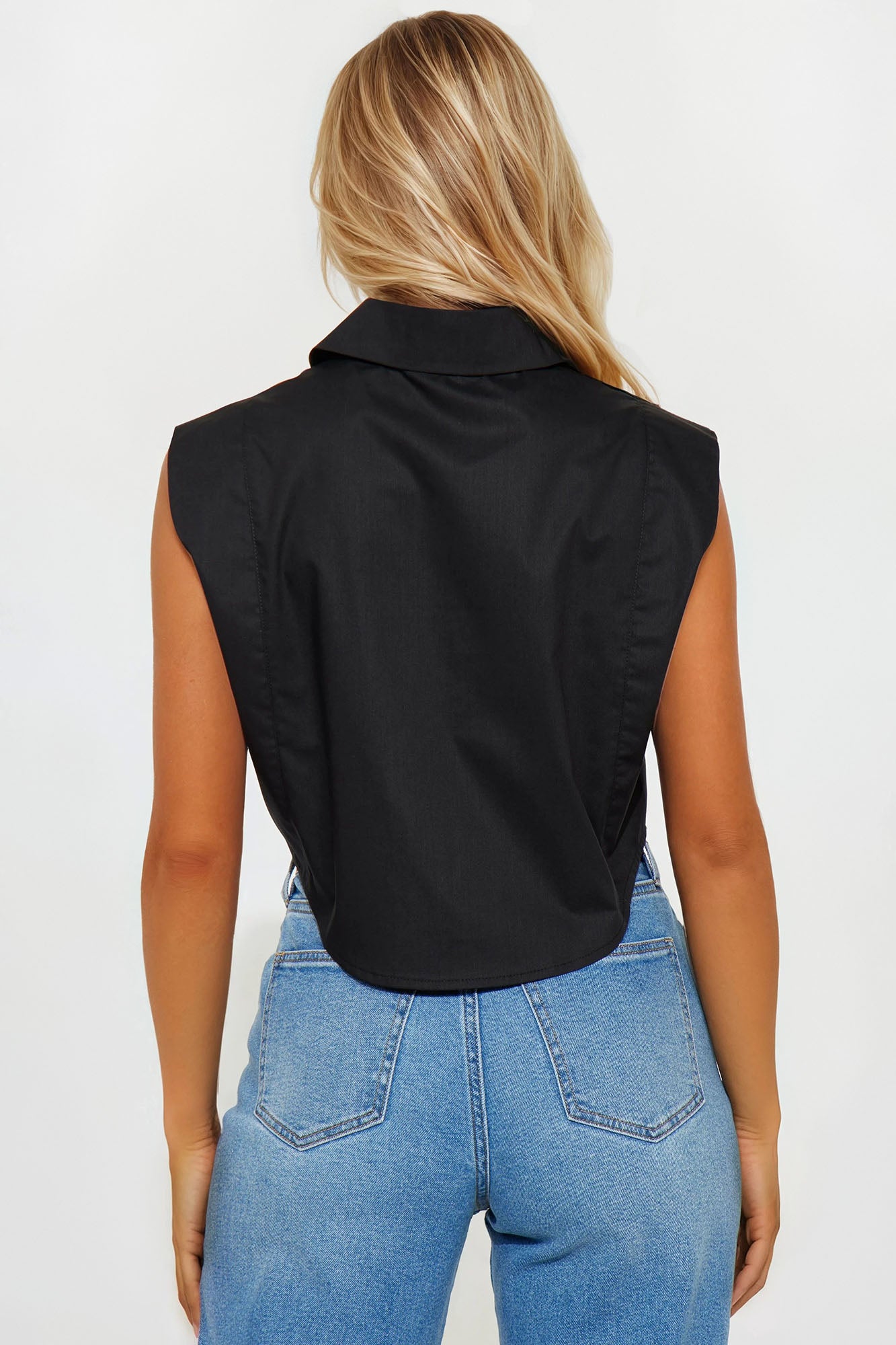 Dream Of Me Lace Up Poplin Top - Black - Image 3