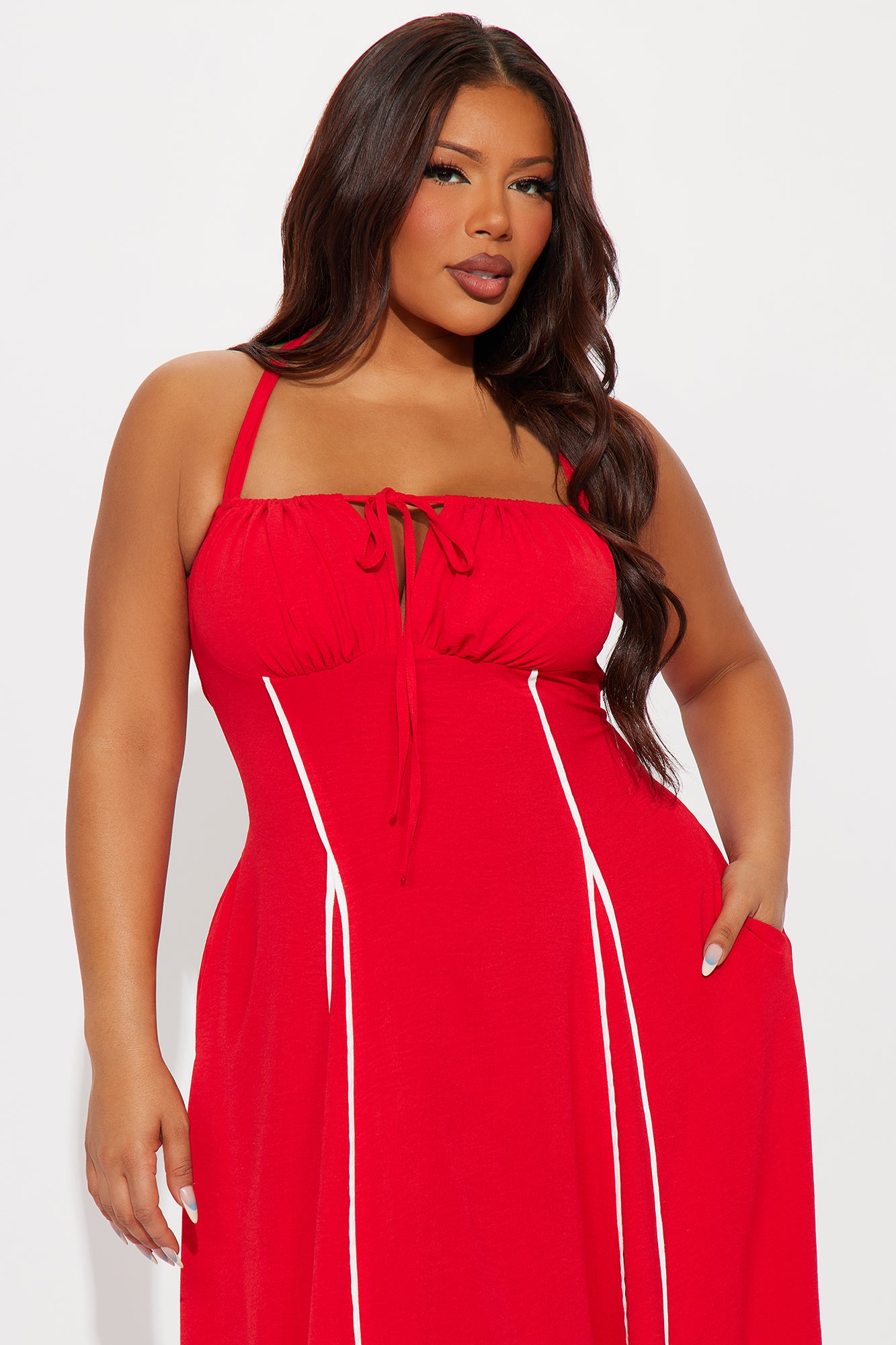 Georgia Halter Maxi Dress - Red/White - Image 5