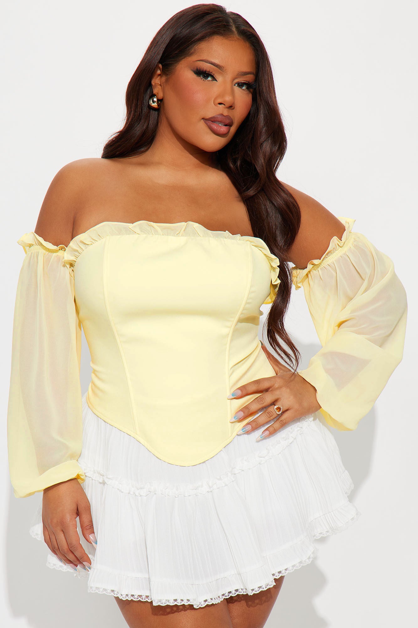 Have It All Off Shoulder Corset Top - Yellow - Image 4