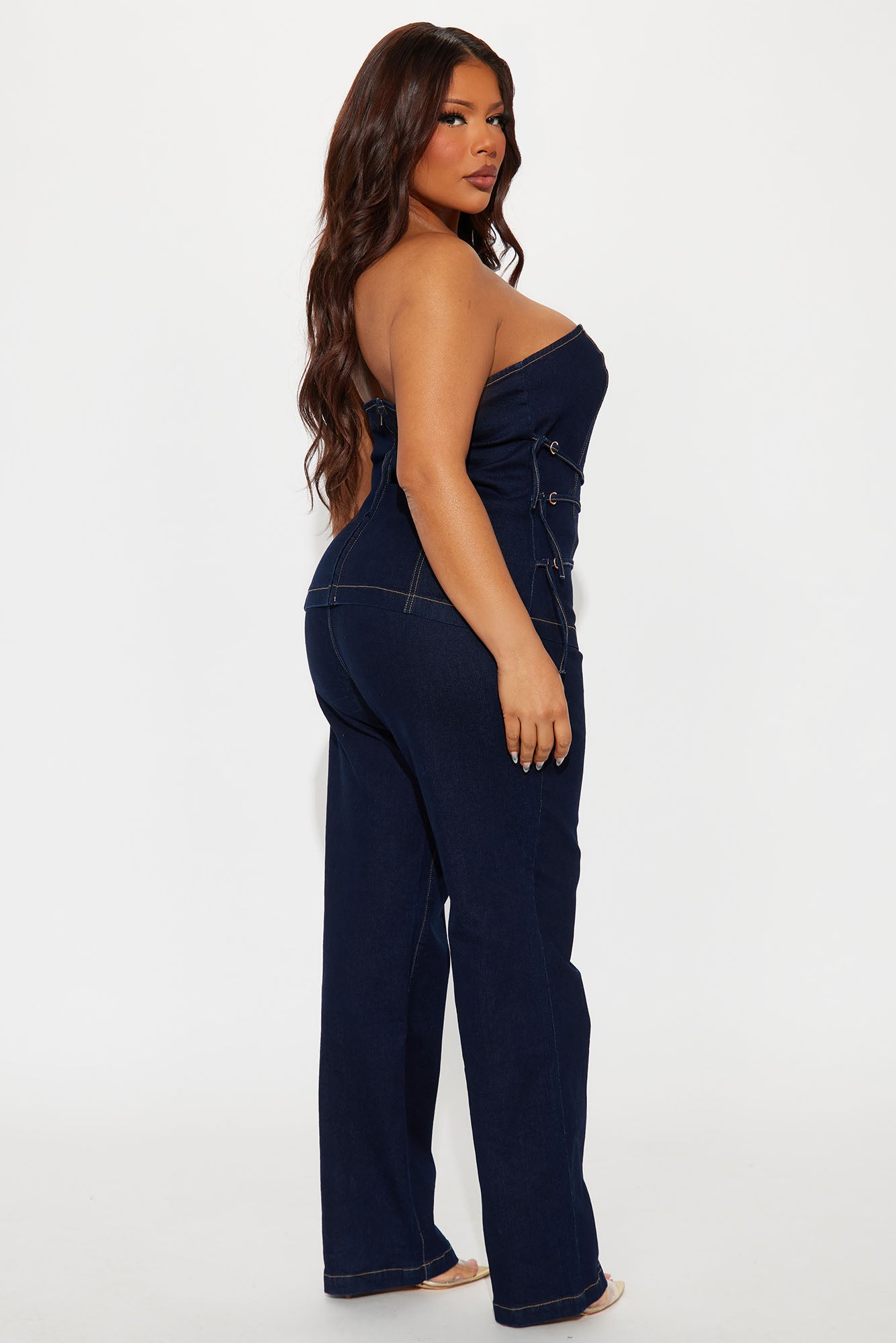 Belt It Down Strapless Denim Pant Set - Dark Wash - Image 6