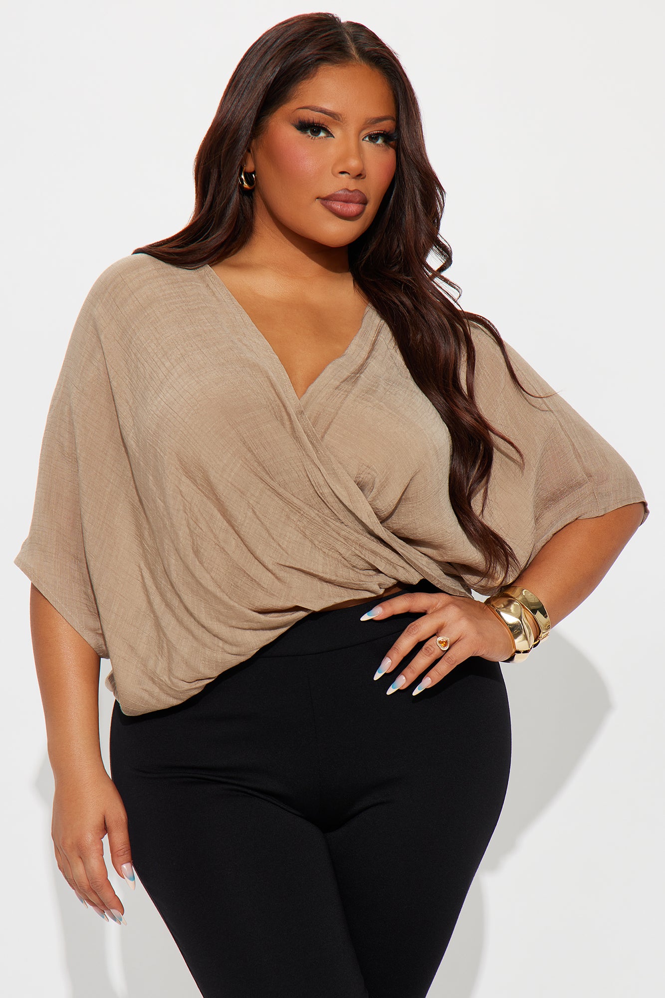 Annah Gauze Blouse Top - Taupe - Image 4