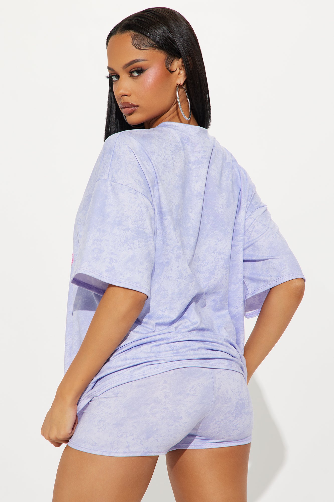 Beach Club Washed Oversize T-Shirt Biker Short Set - Lavender - Image 4