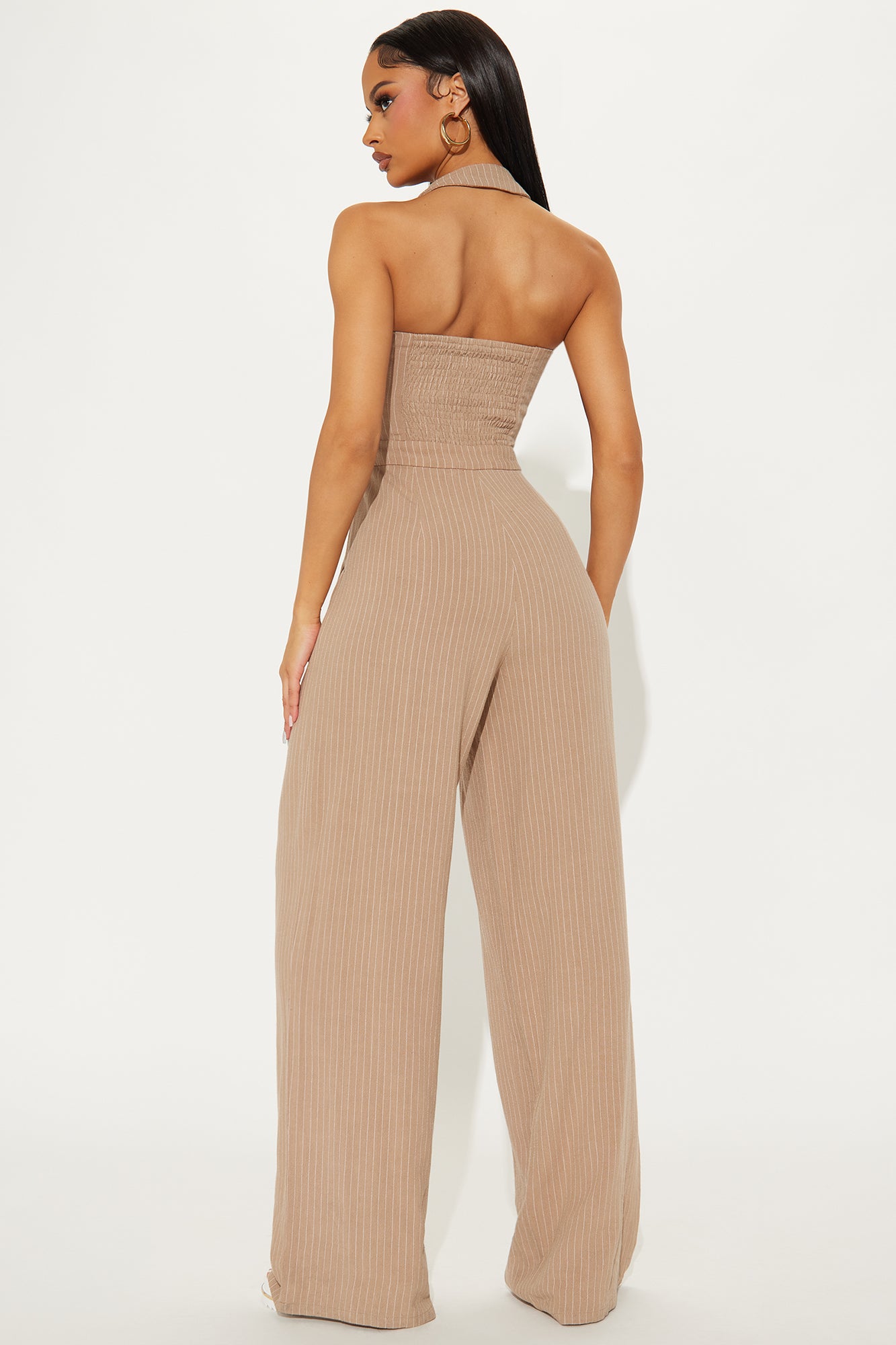 Penelope Pinstripe Linen Jumpsuit - Taupe - Image 3
