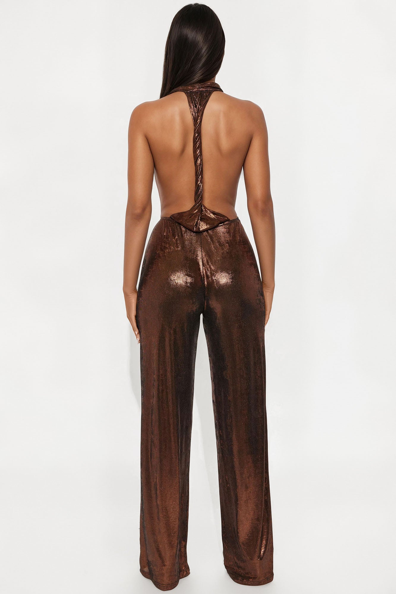 Vereena Metallic Slinky Jumpsuit - Bronze - Image 6