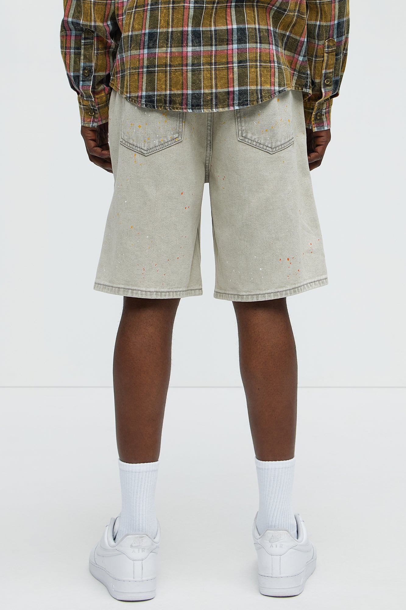 These Streets Paint Splattered Relaxed Denim Shorts - Grey - Image 4