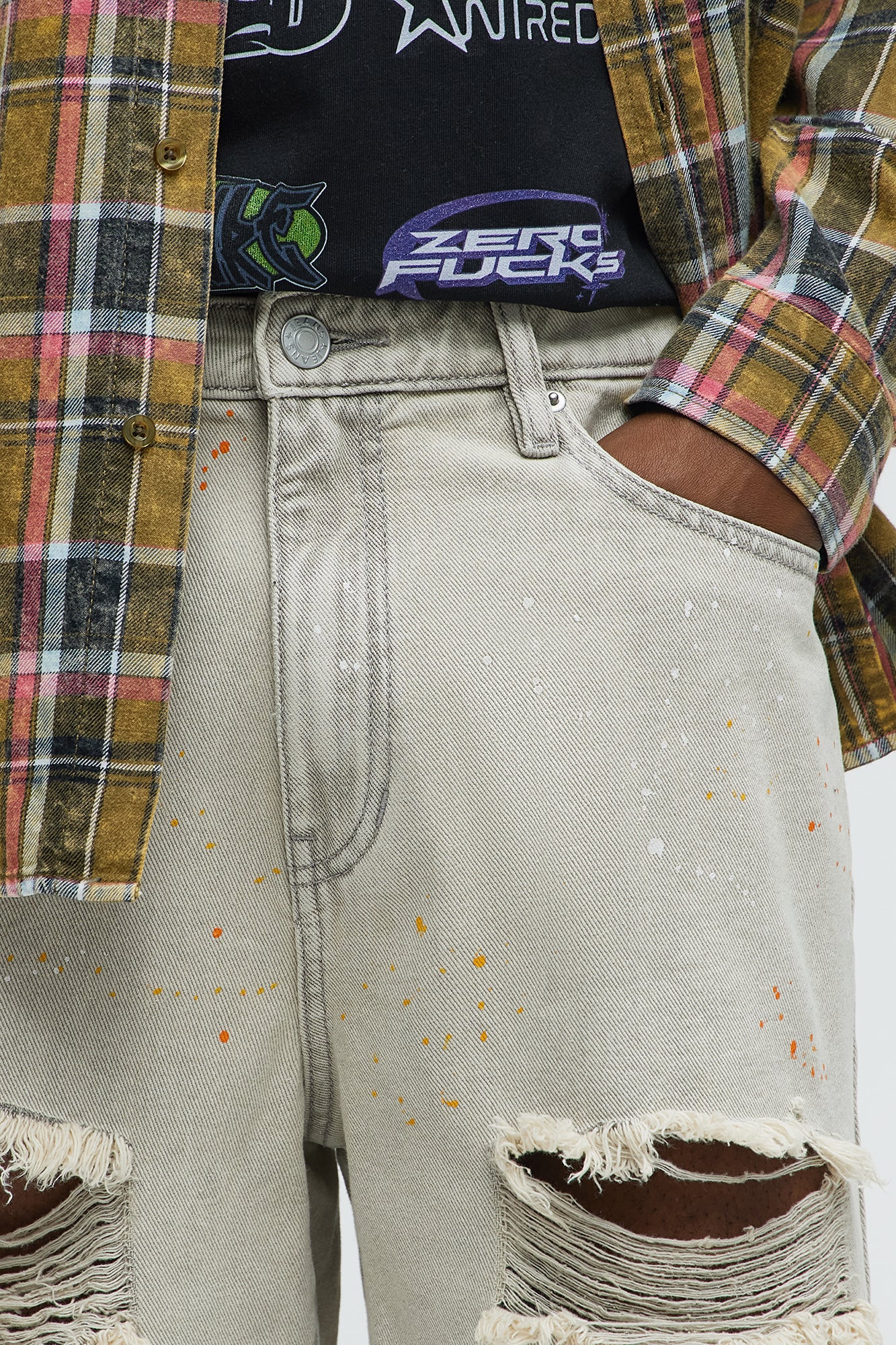 These Streets Paint Splattered Relaxed Denim Shorts - Grey - Image 3