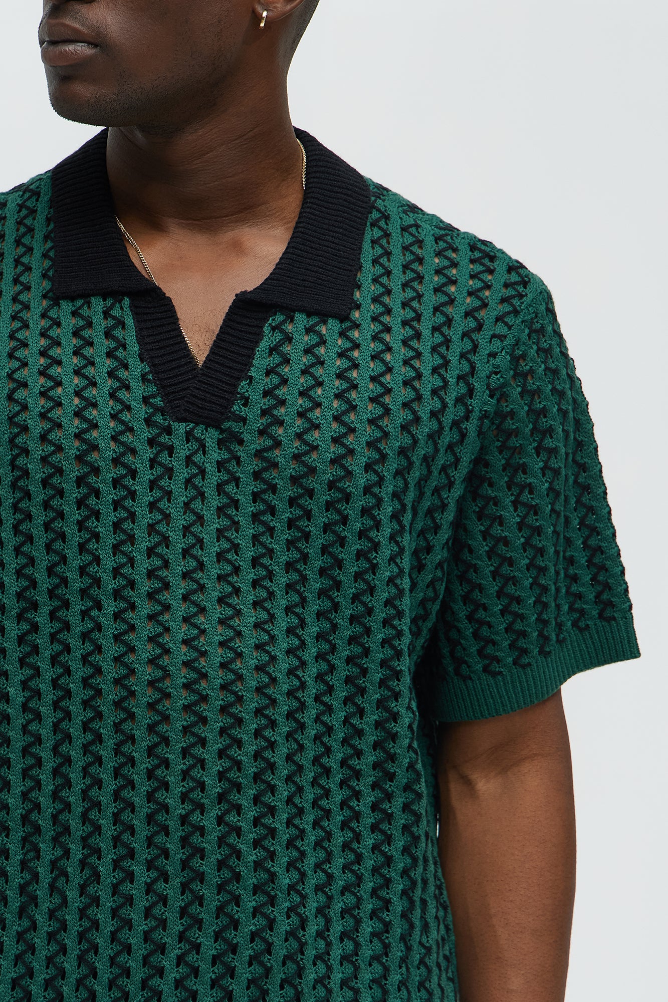 Camden Zig Zag Crochet Johnny Collar Polo - Green/combo - Image 3