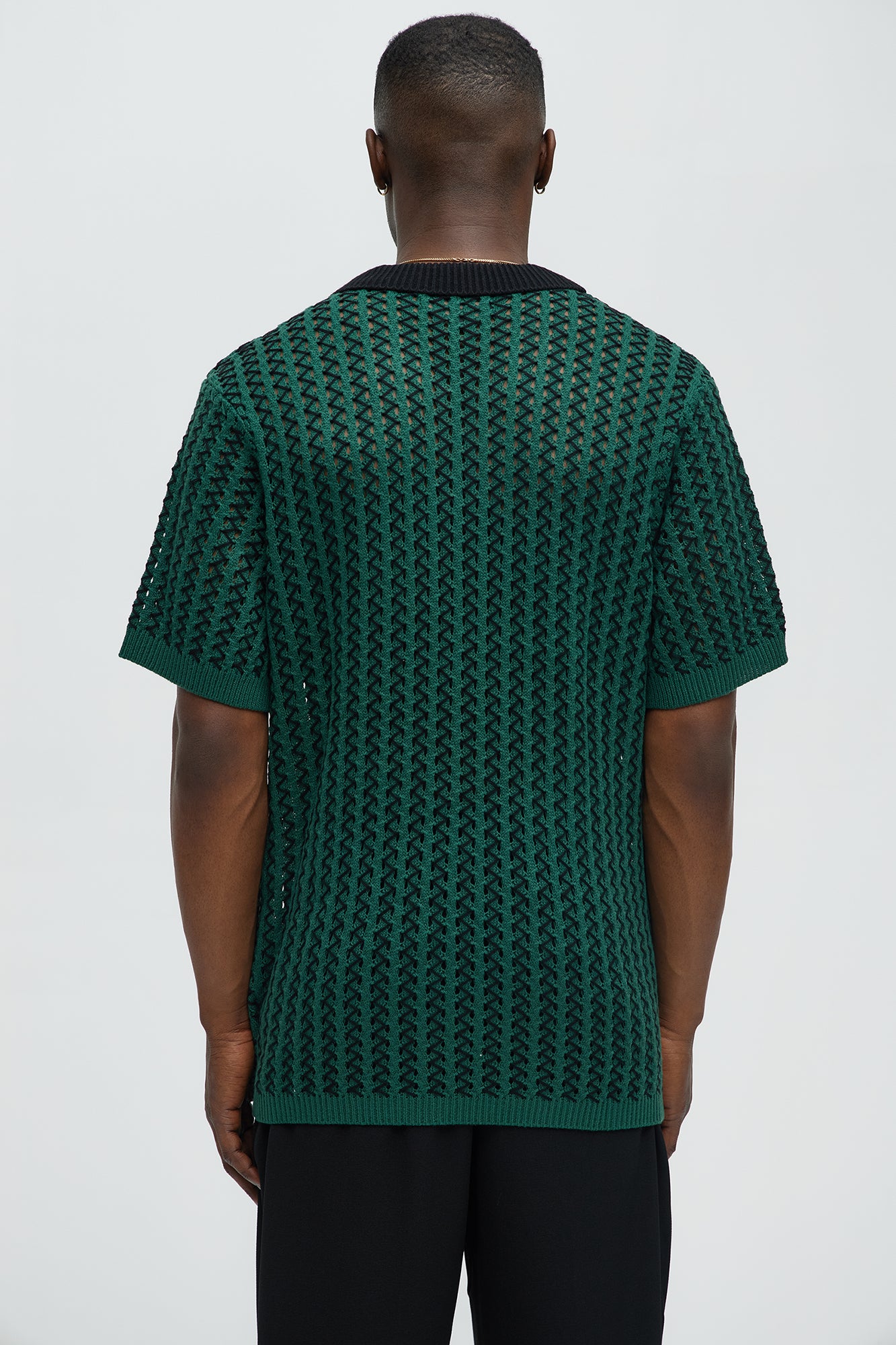 Camden Zig Zag Crochet Johnny Collar Polo - Green/combo - Image 4