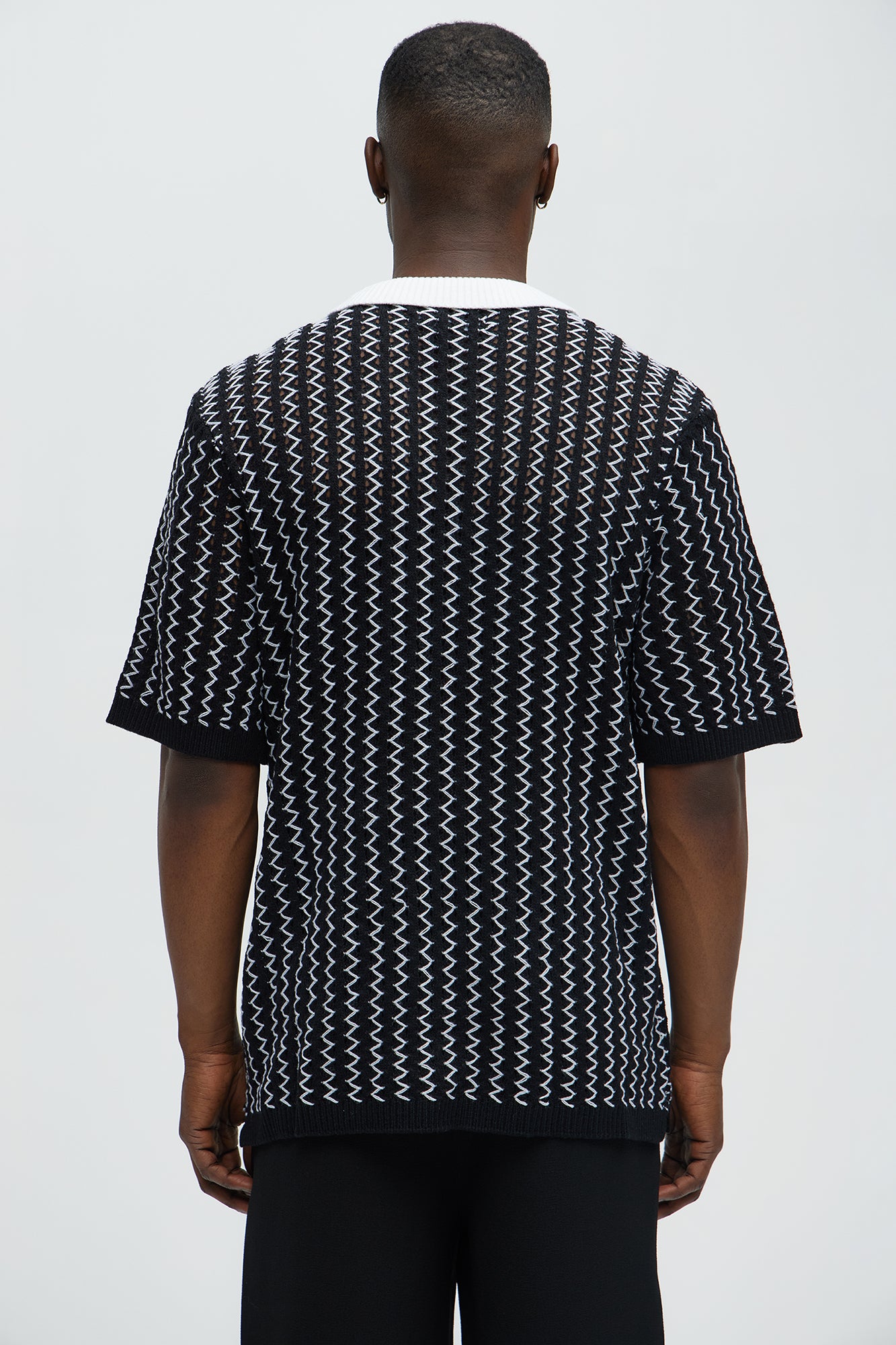 Camden Zig Zag Crochet Johnny Collar Polo - Black/combo - Image 4
