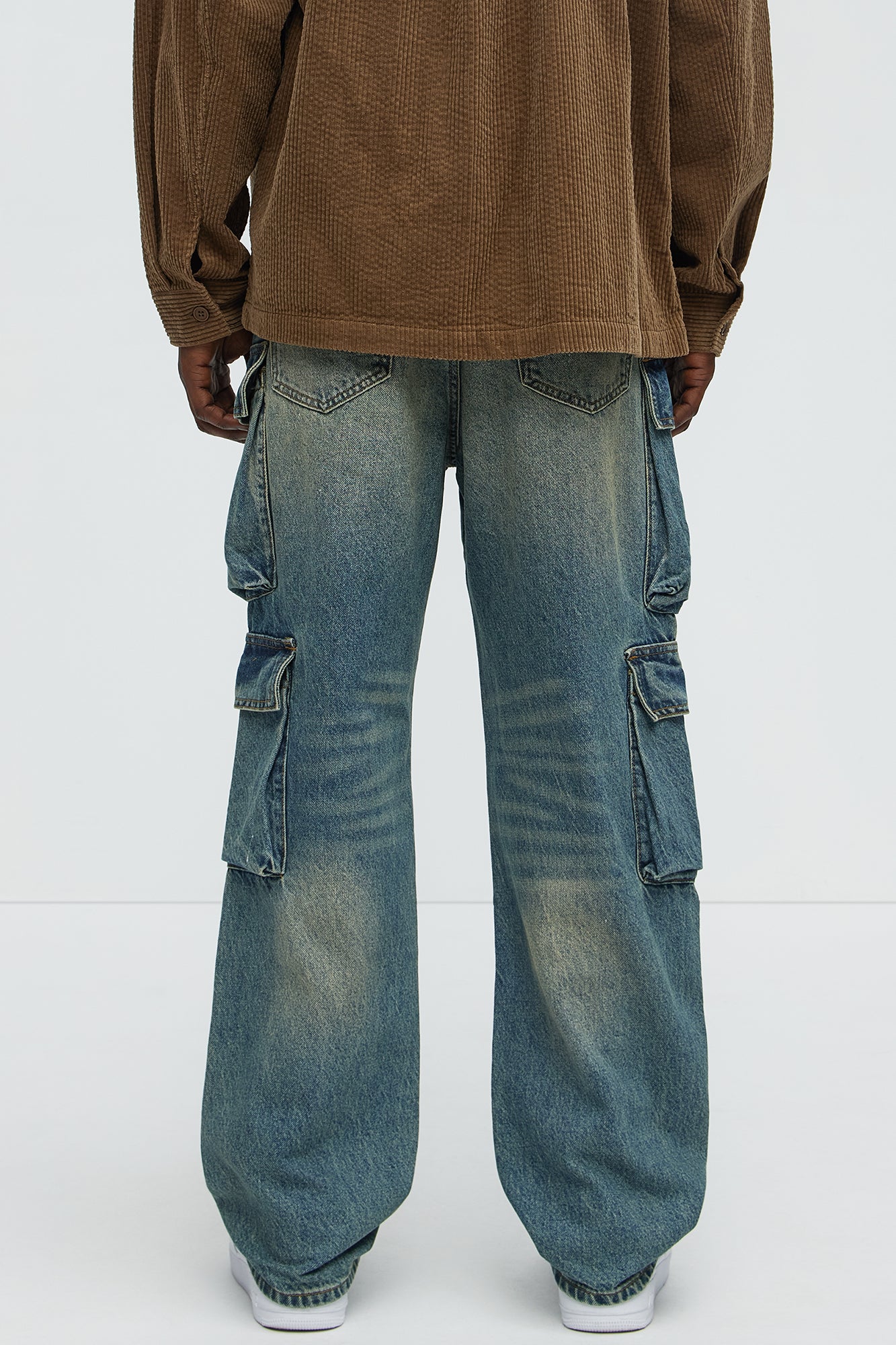 Double Trouble Paint Splatter Straight Cargo Jeans - Vintage Blue Wash - Image 4