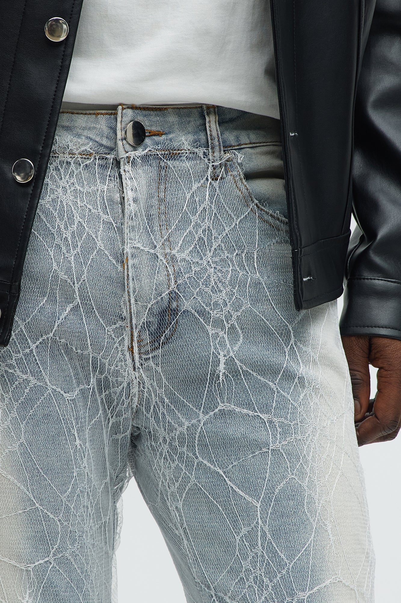 Stacked Skinny Flare Laced Jeans - Light Wash - Image 3
