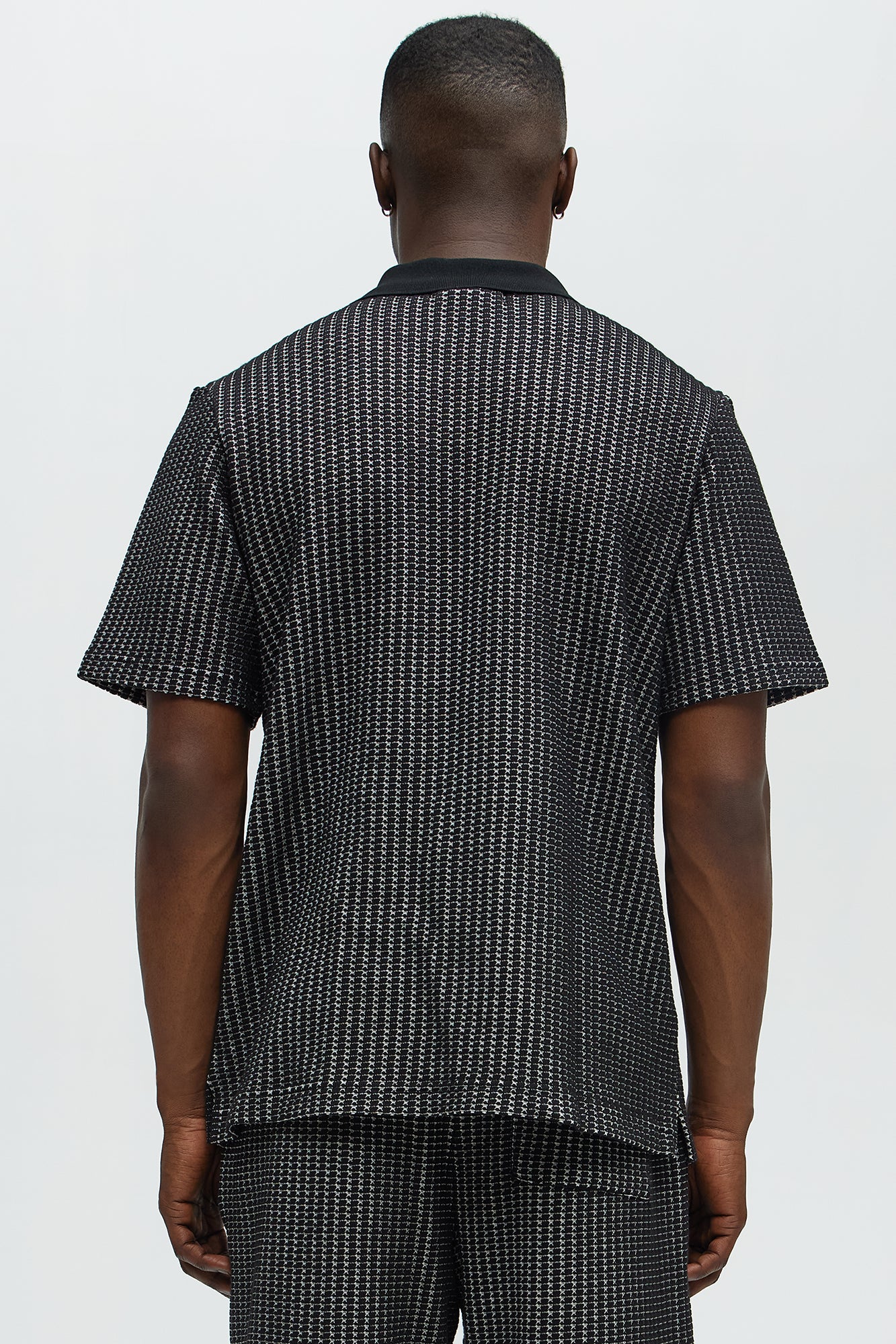 Devin Crochet Contrast Trim Johnny Collar Polo - Black/combo - Image 3