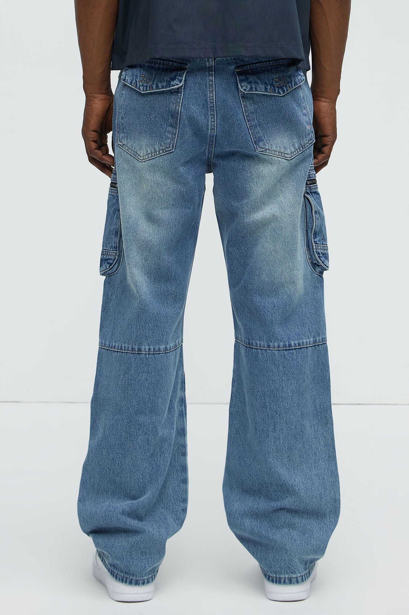Already Over It Straight Cargo Jeans - Medium Blue Wash - Image 4