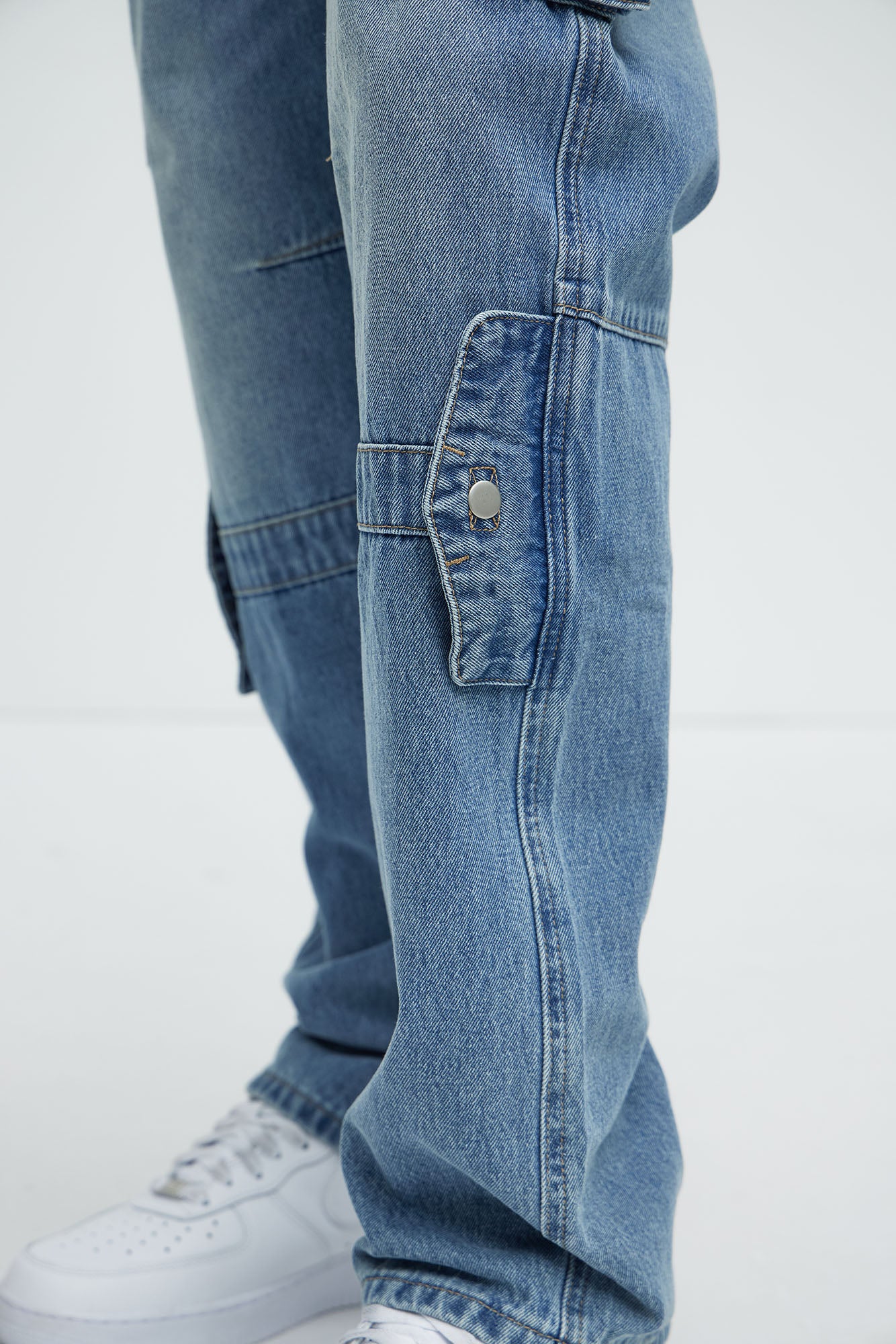 Already Over It Straight Cargo Jeans - Medium Blue Wash - Image 7