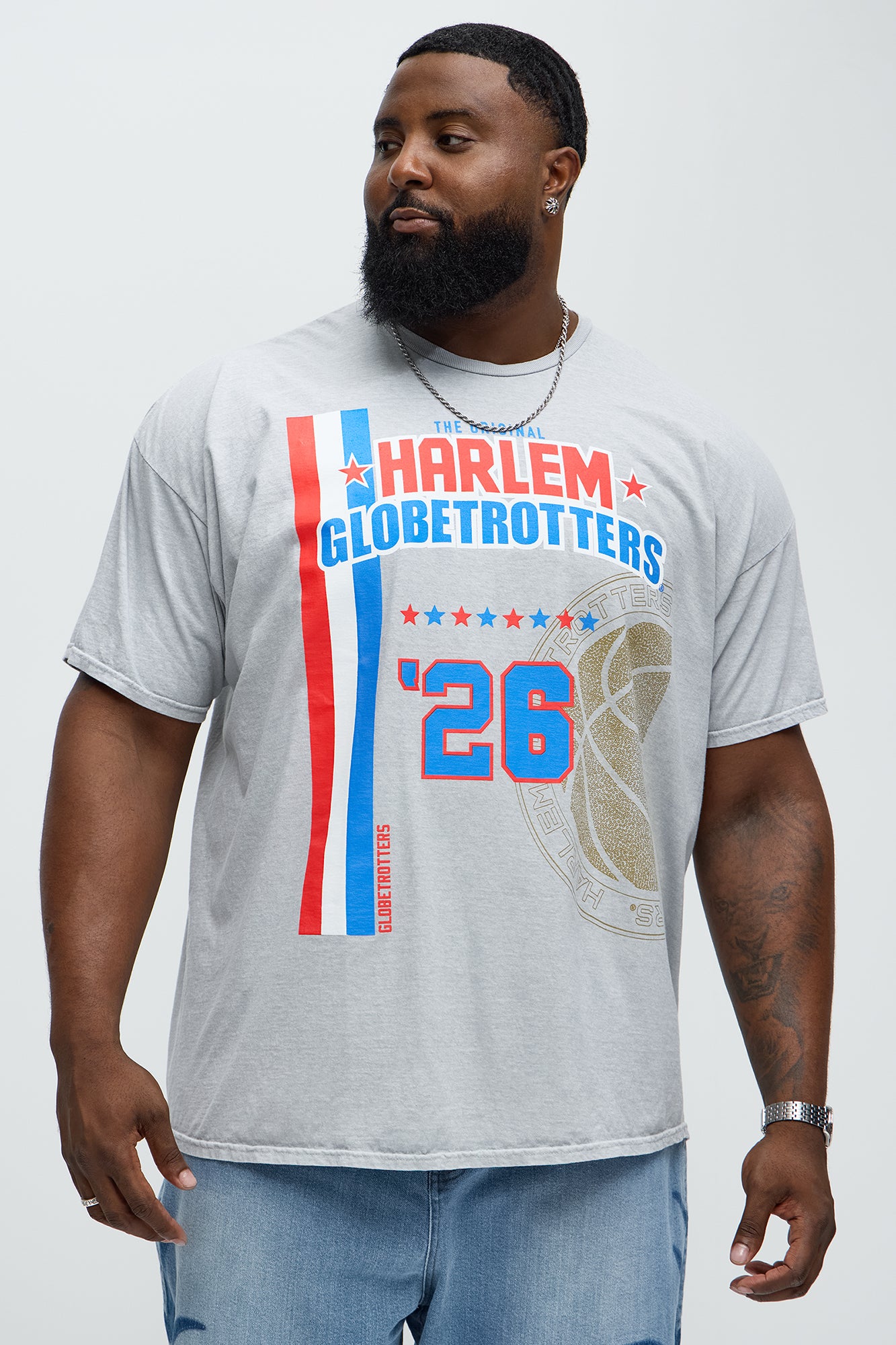 The Original Harlem Globetrotters 23 Short Sleeve Tee - Grey - Image 4