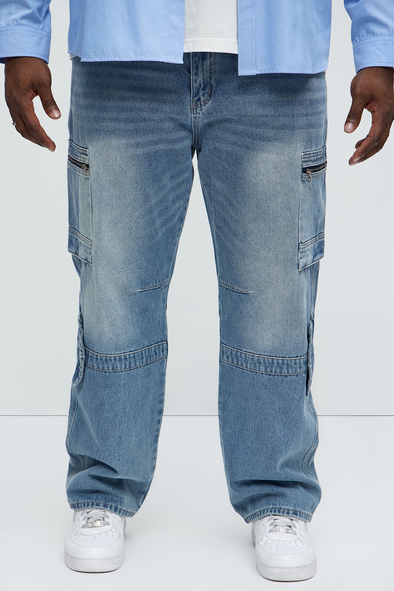 Already Over It Straight Cargo Jeans - Medium Blue Wash - Image 5