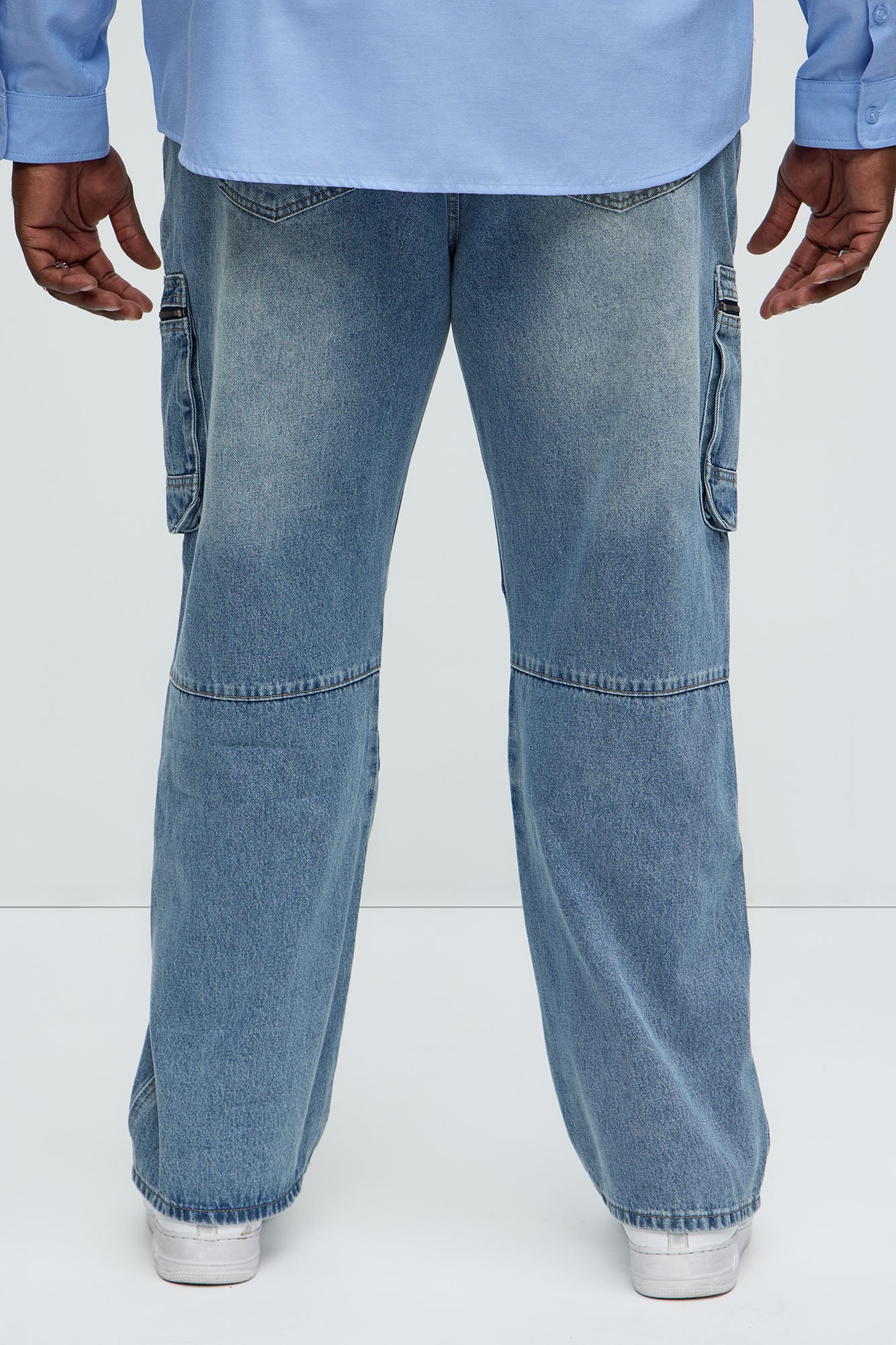 Already Over It Straight Cargo Jeans - Medium Blue Wash - Image 10