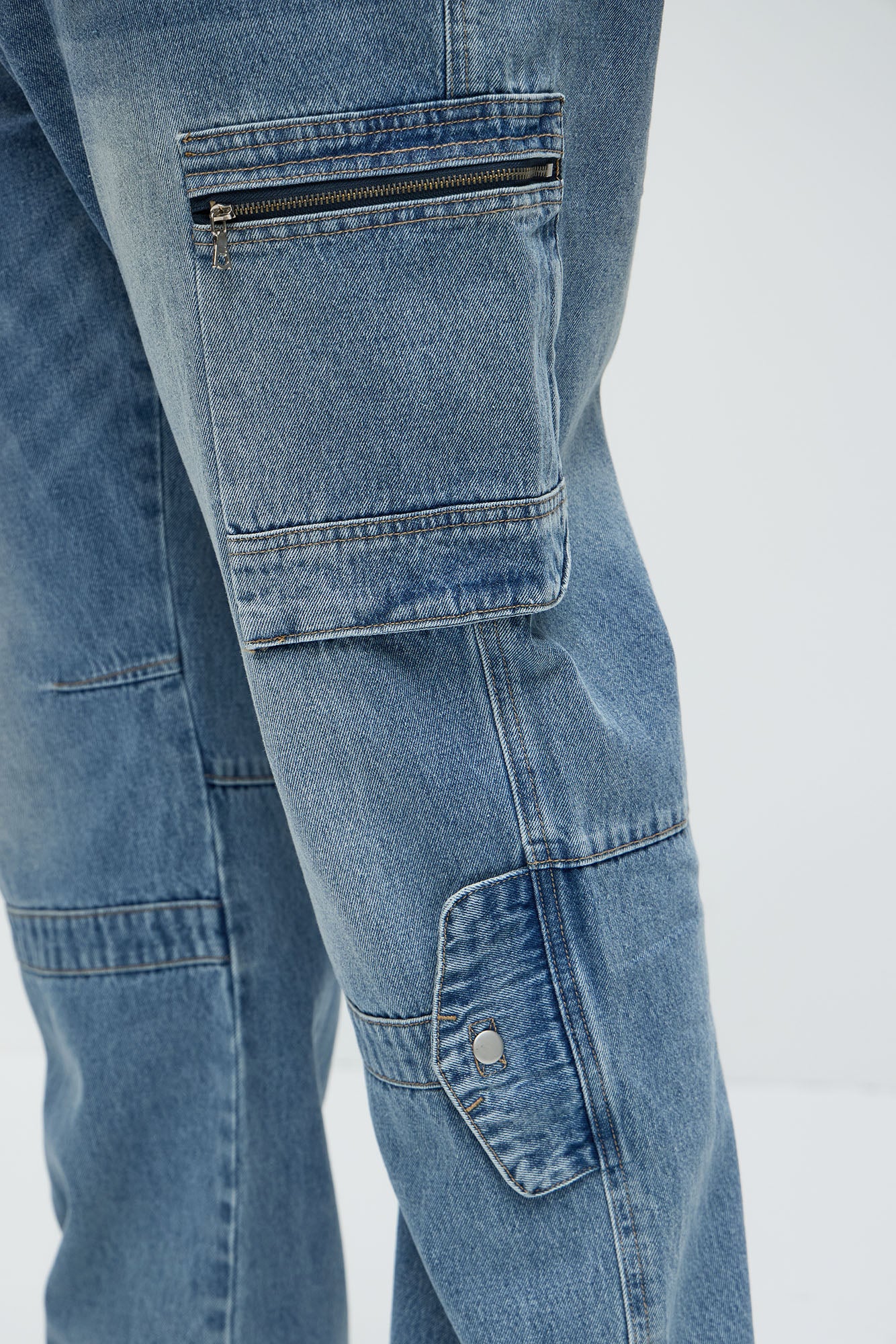 Already Over It Straight Cargo Jeans - Medium Blue Wash - Image 9
