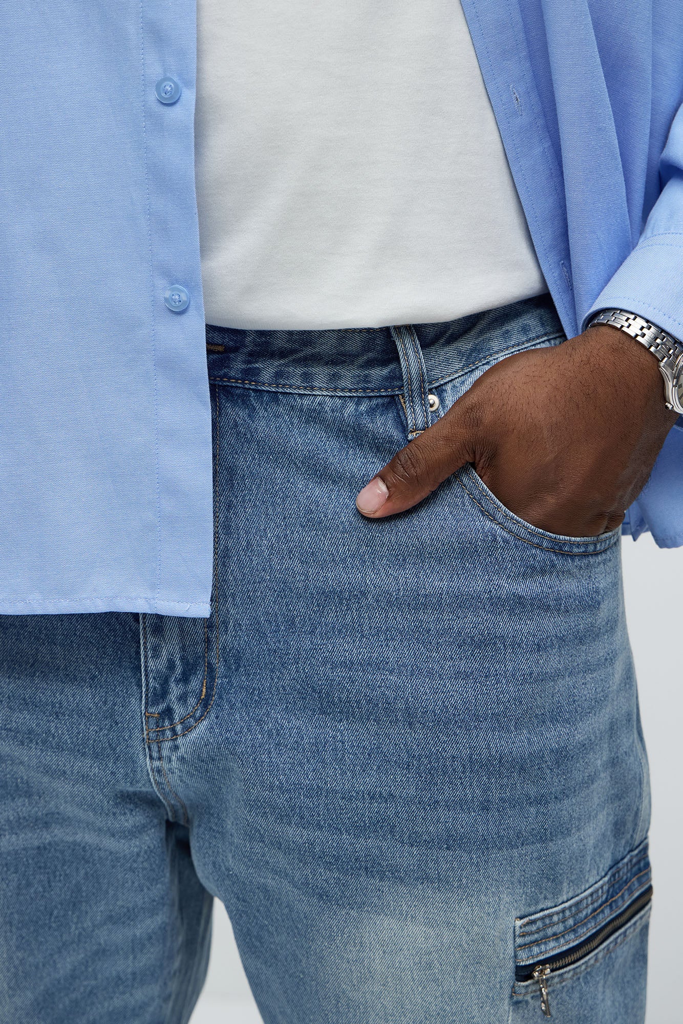 Already Over It Straight Cargo Jeans - Medium Blue Wash - Image 8