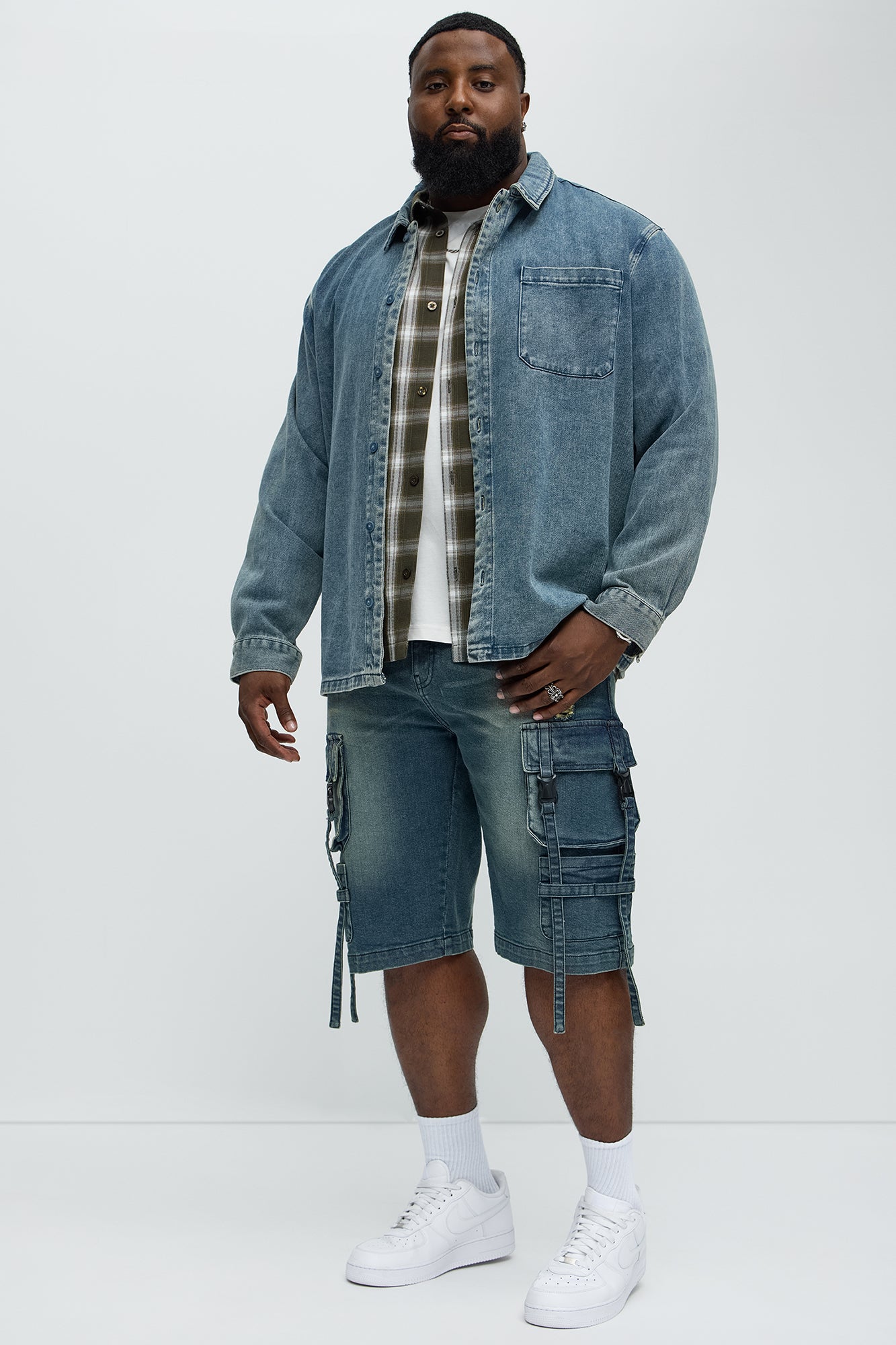 Buckle Strapped Relaxed Denim Shorts - Medium Blue Wash - Image 6