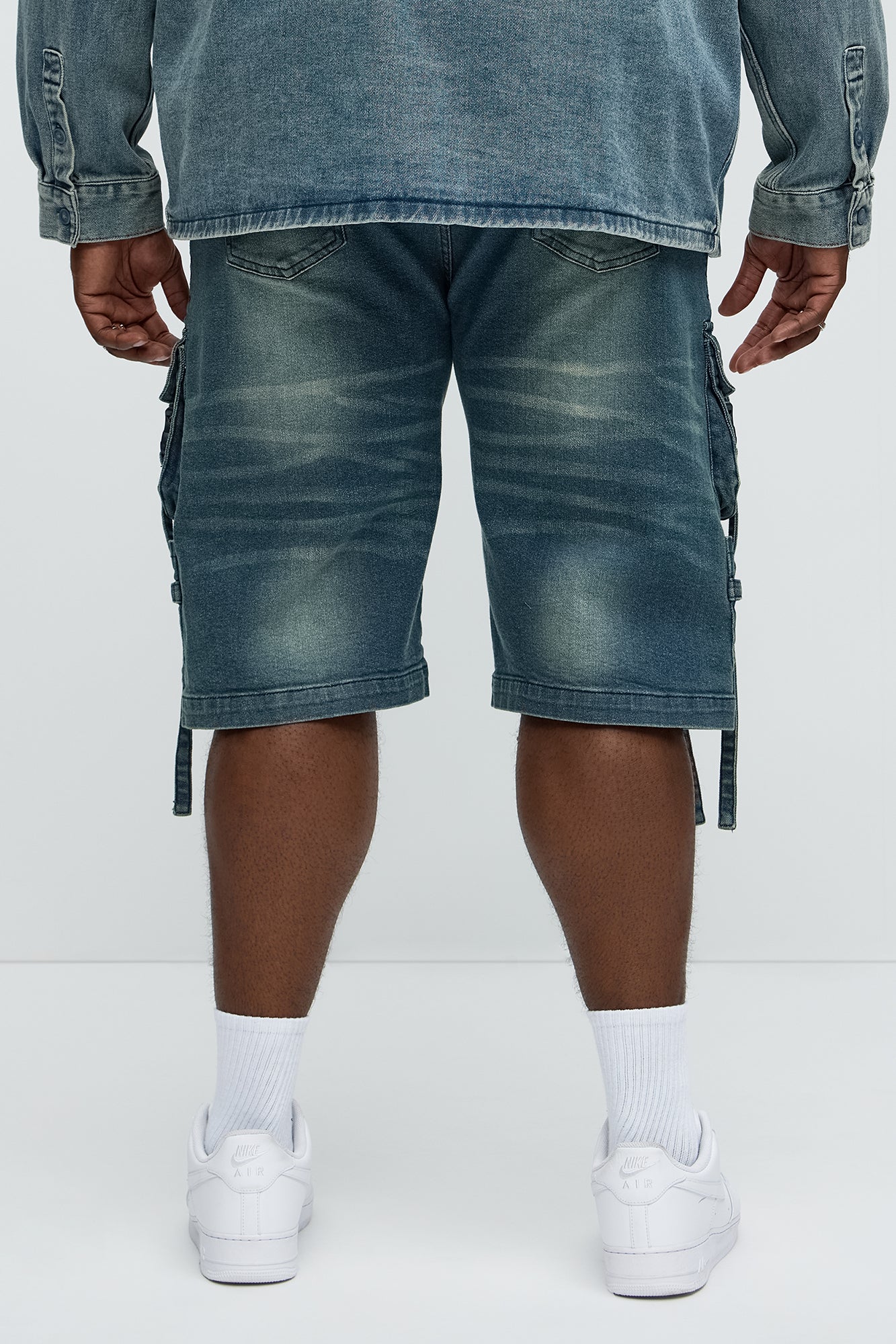 Buckle Strapped Relaxed Denim Shorts - Medium Blue Wash - Image 9