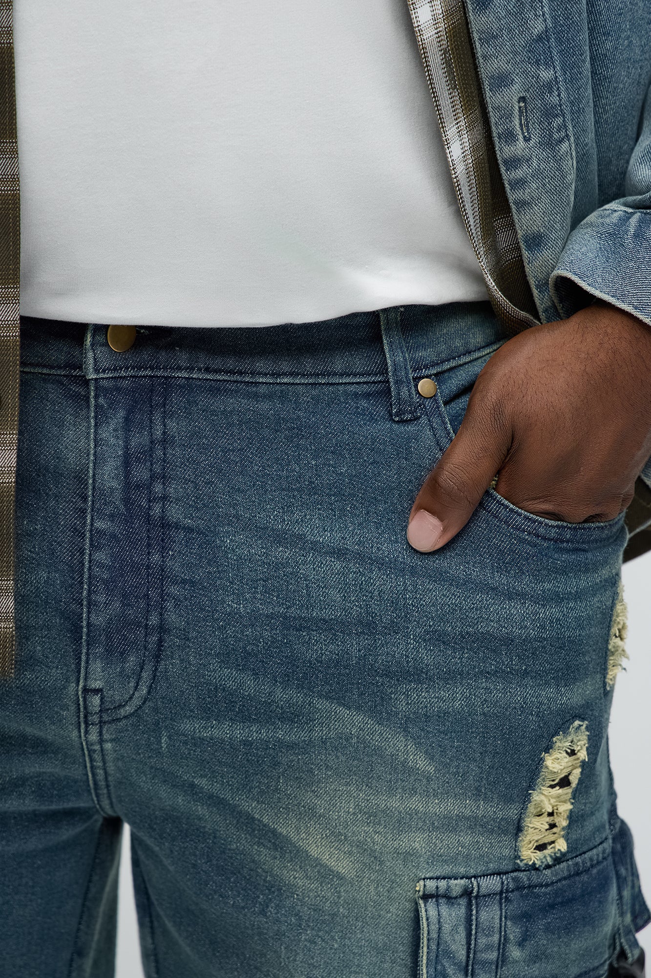 Buckle Strapped Relaxed Denim Shorts - Medium Blue Wash - Image 7