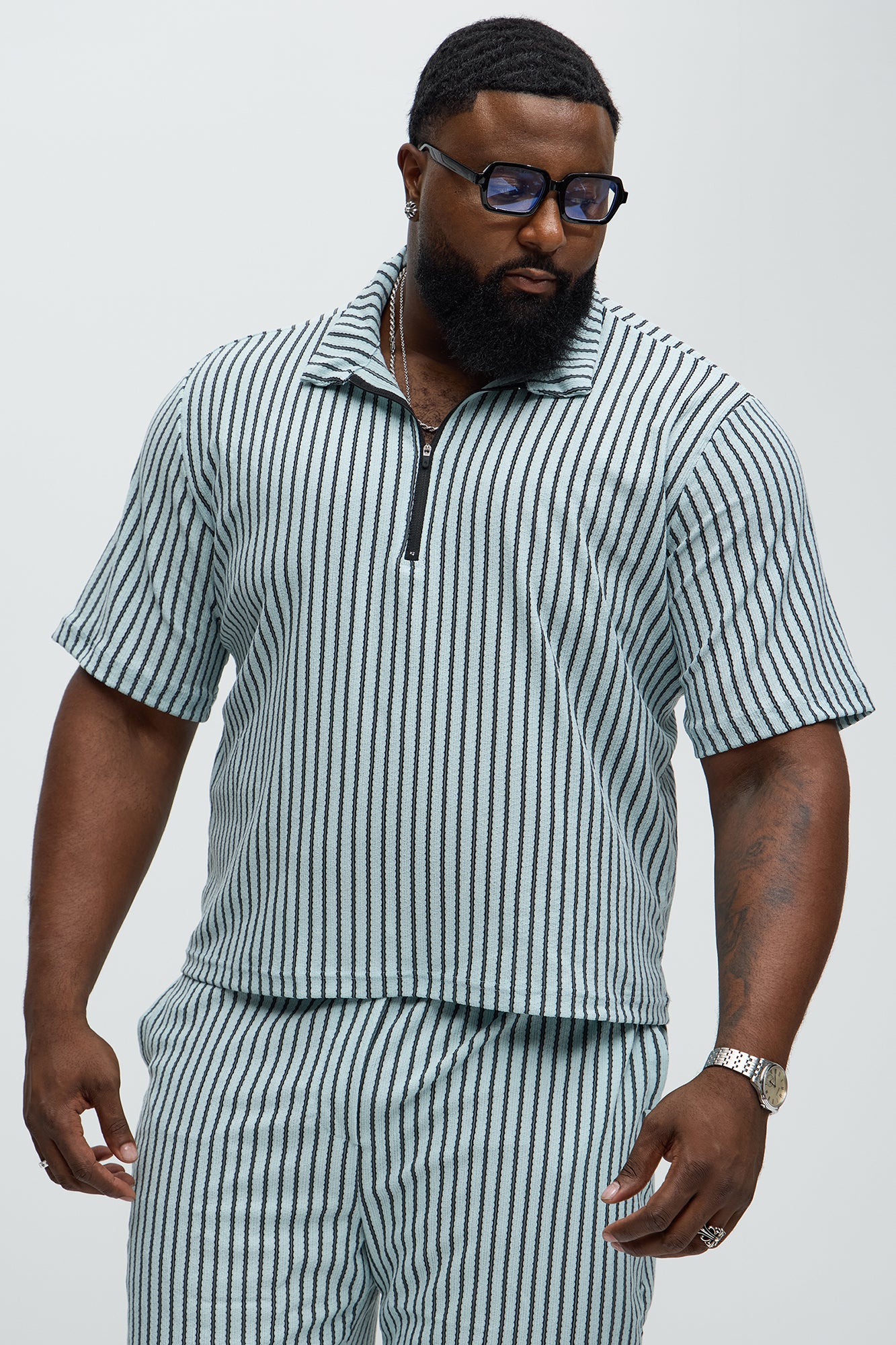 Rivera Zig Zag Quarter Zip Polo - Light Blue - Image 4