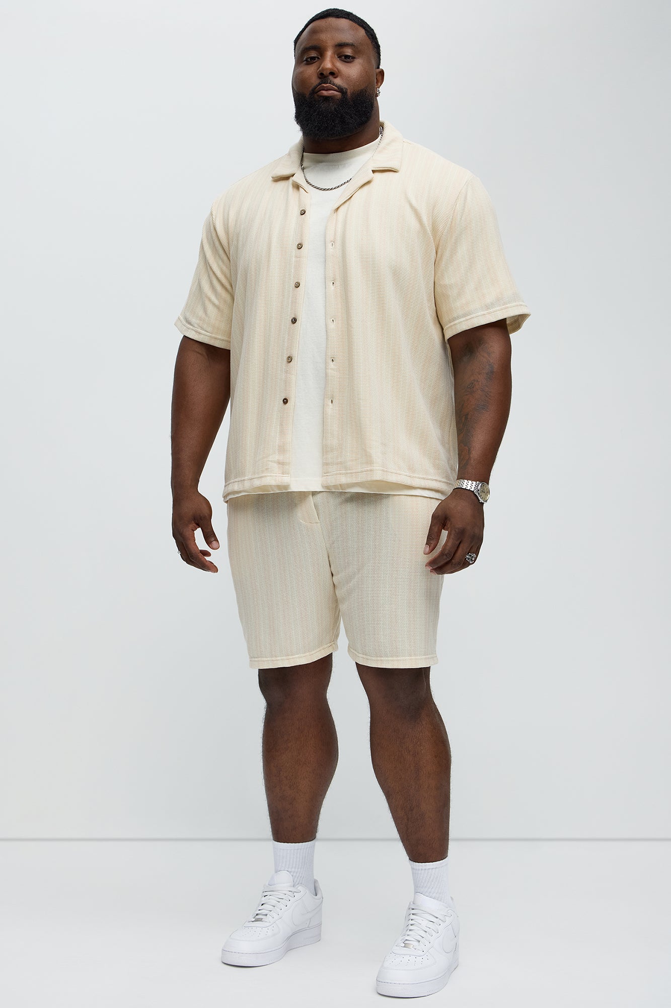 Valor Striped Short Sleeve Button Up - Cream - Image 5
