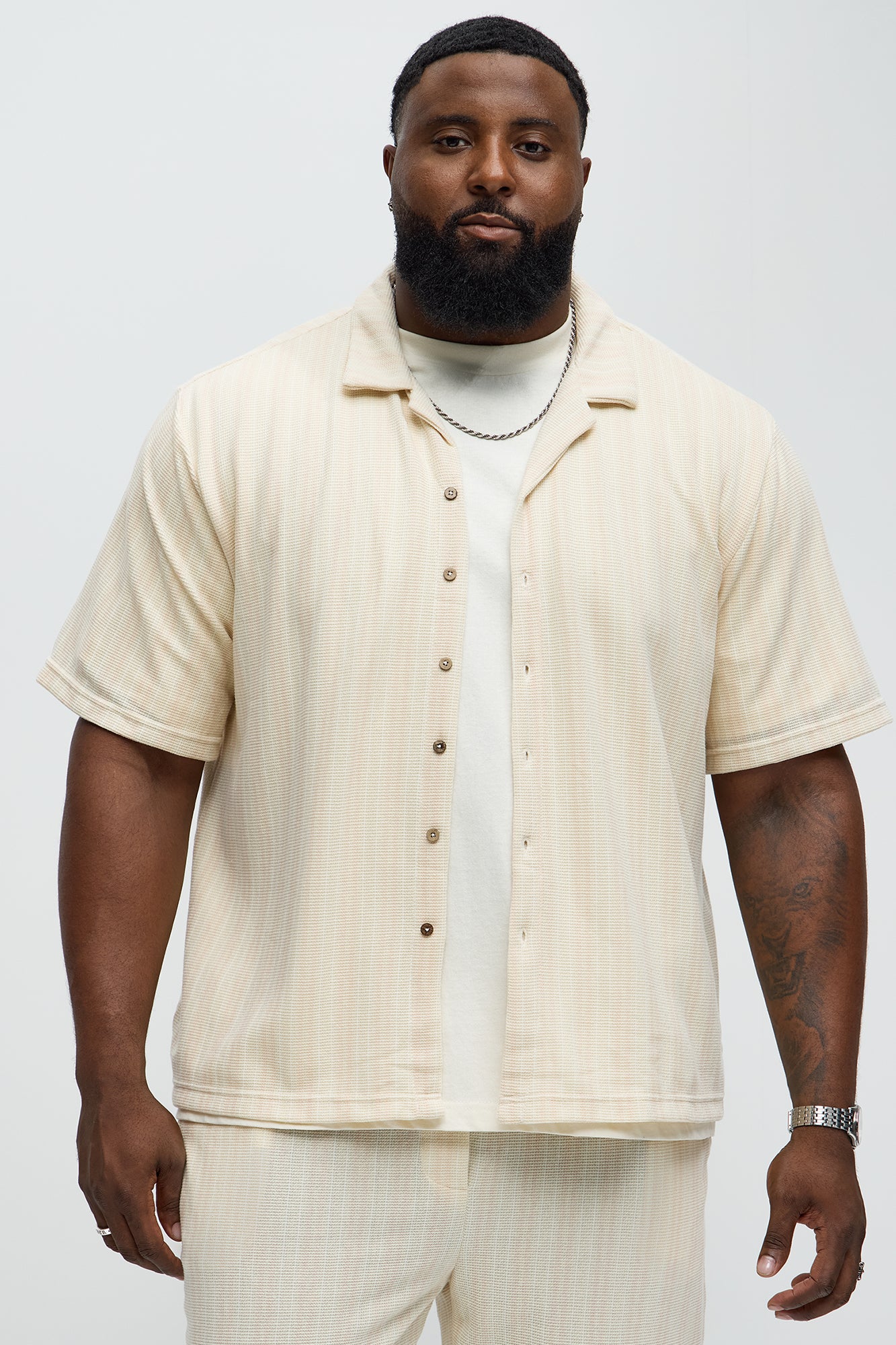 Valor Striped Short Sleeve Button Up - Cream - Image 4
