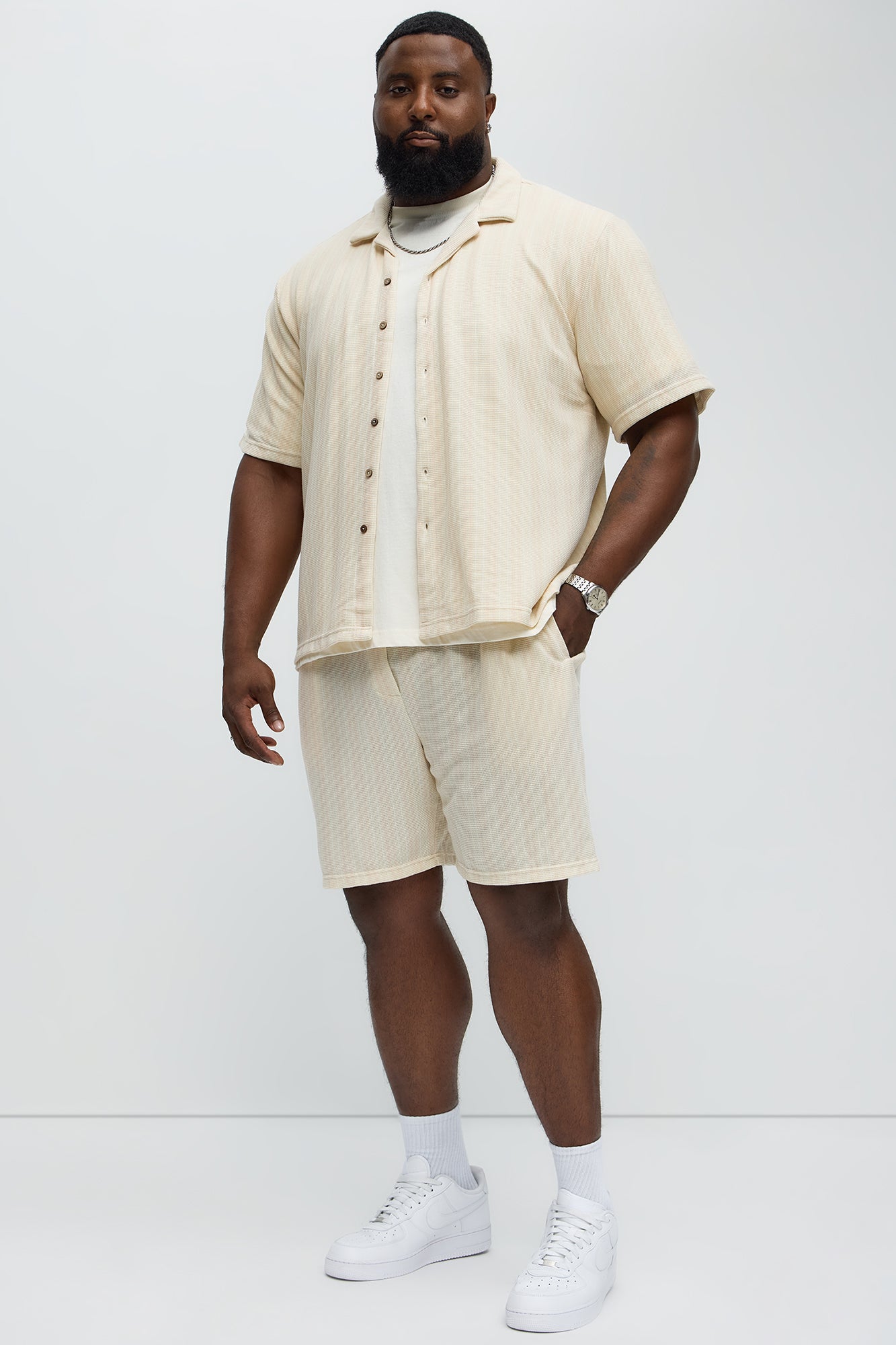 Valor Drawstring Striped Shorts - Cream - Image 6