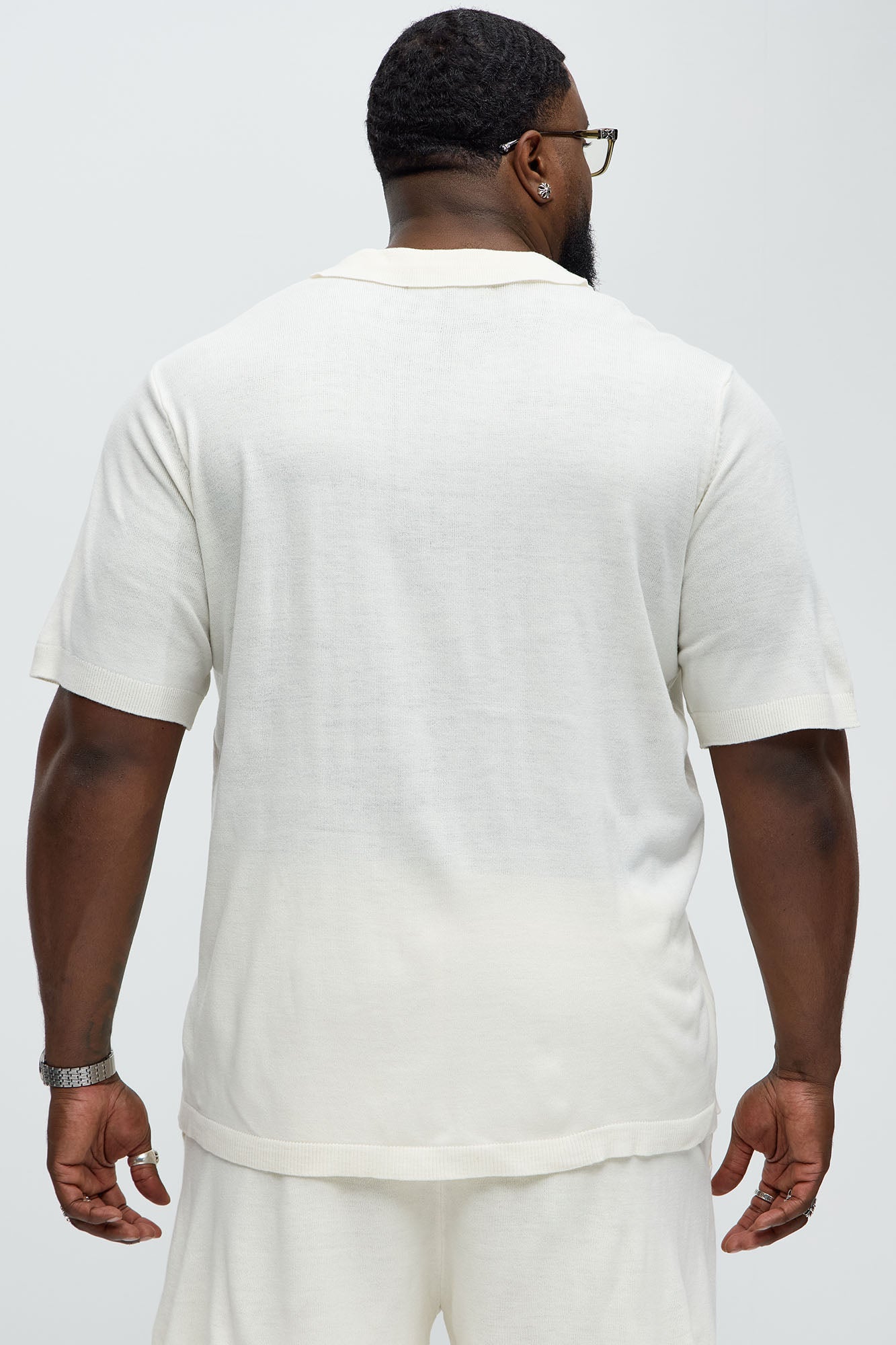 Ashton Knitted Johnny Collar Sweater Polo - Cream - Image 8