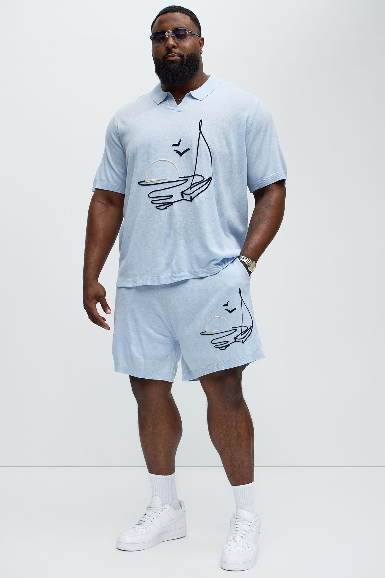 Finley Knitted Shorts - Light Blue - Image 7