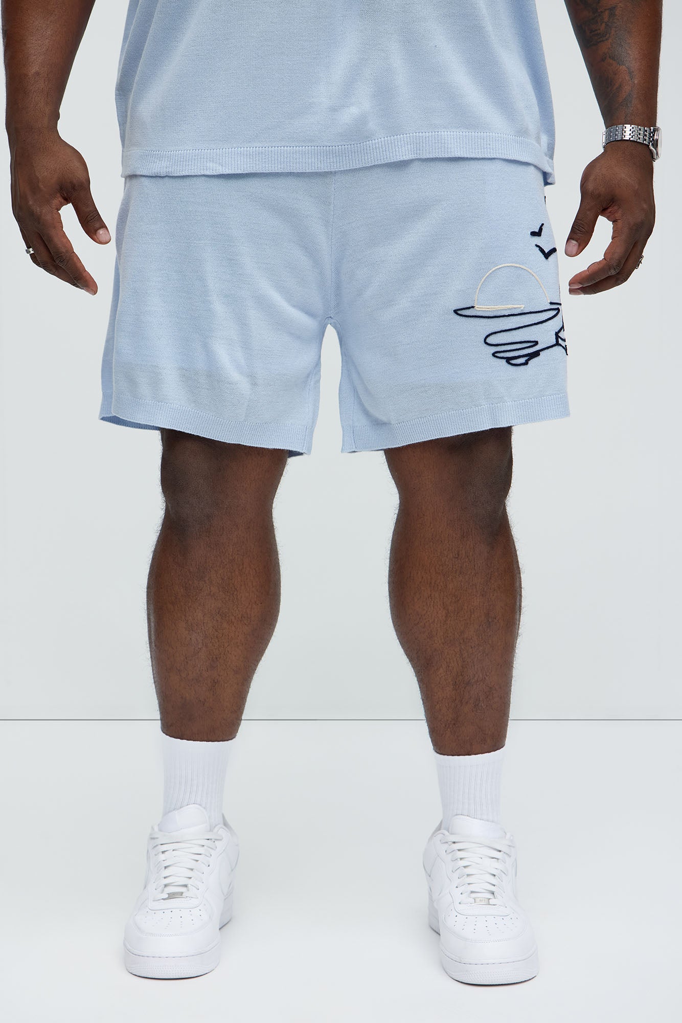 Finley Knitted Shorts - Light Blue - Image 6