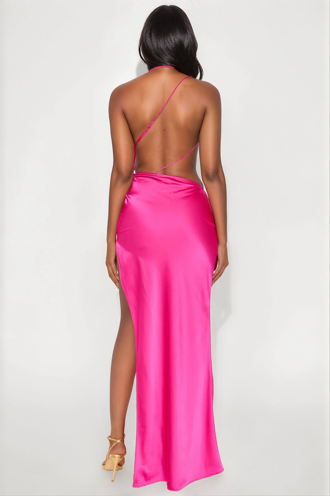 Sunset Satin Backless Maxi Dress - Fuchsia - Image 3