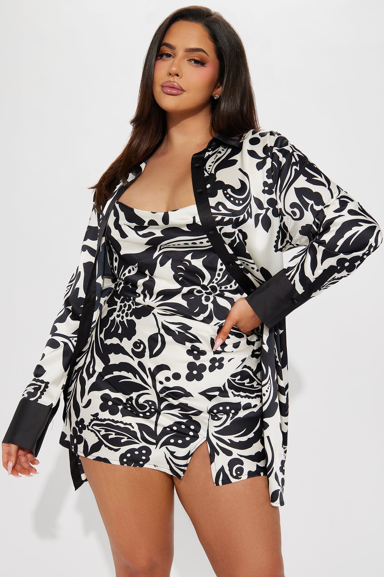All About Luxe Satin Mini Dress Set - Black - Image 5
