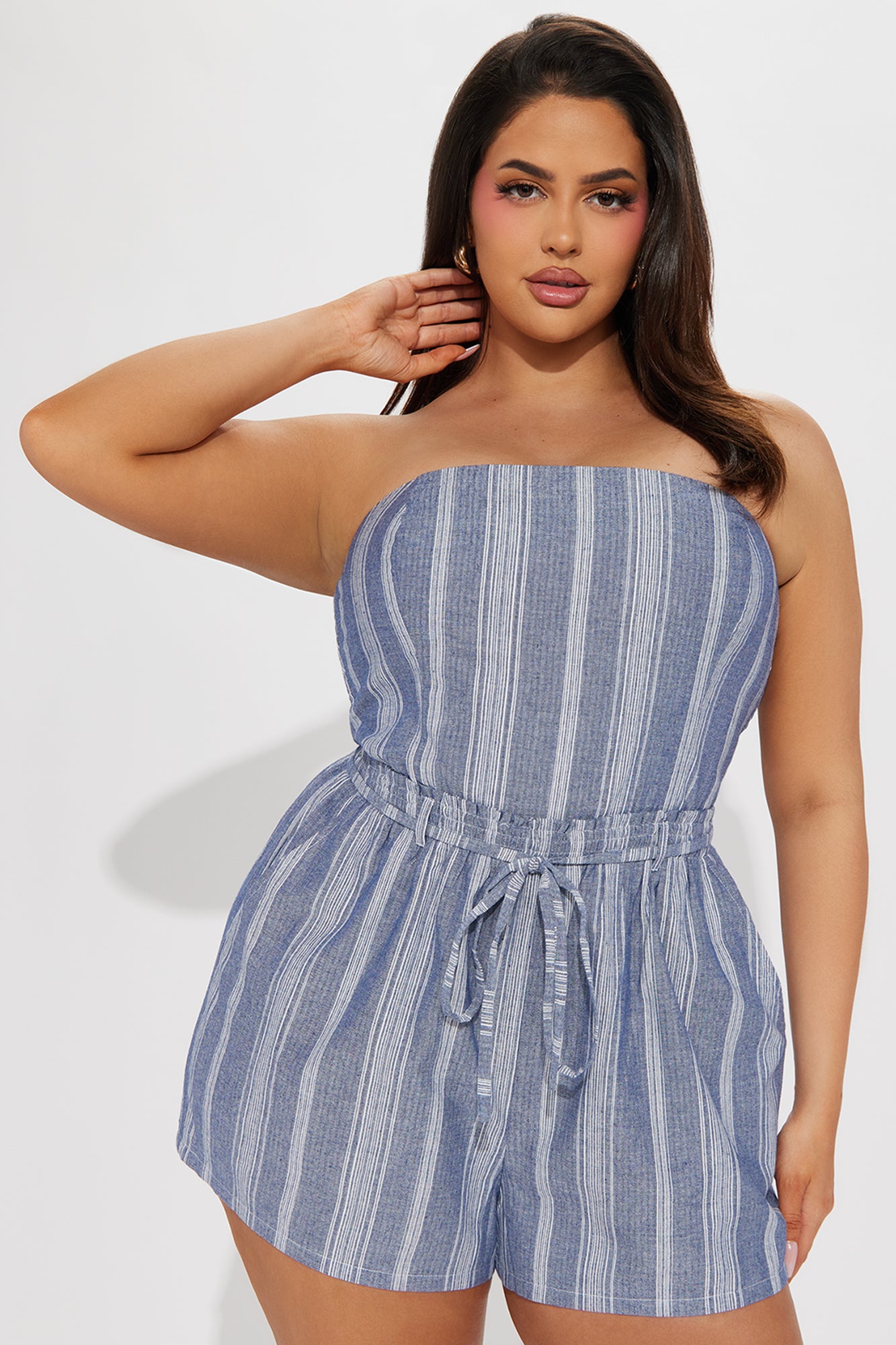 One Last Try Linen Romper - Blue - Image 5