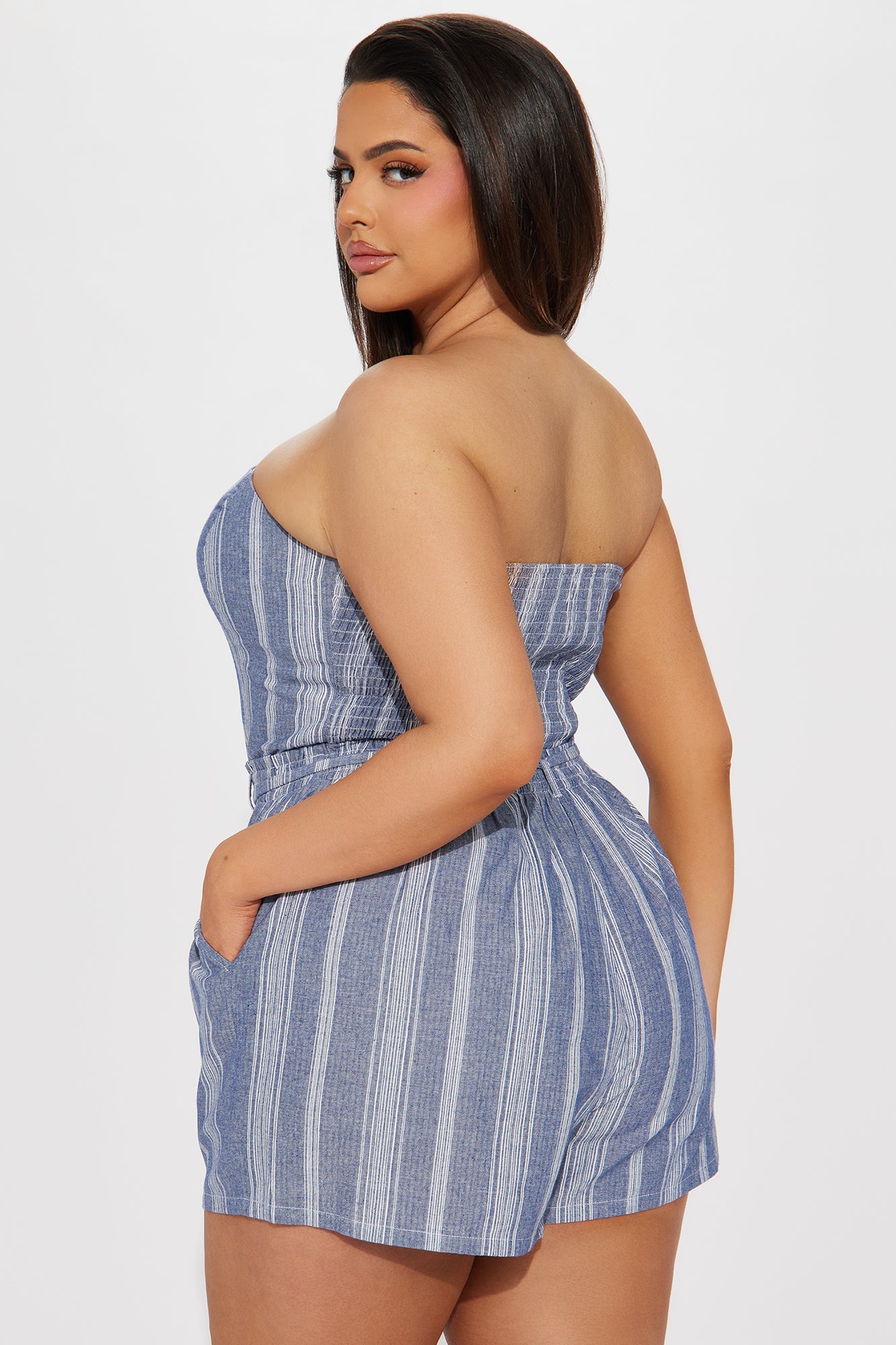 One Last Try Linen Romper - Blue - Image 6