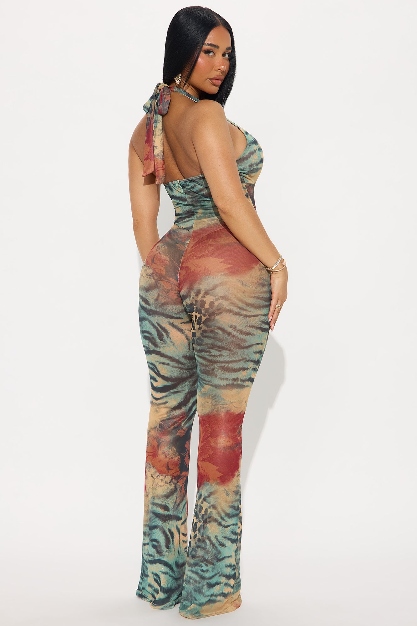 Golden Sunset Mesh Halter Jumpsuit - Rust/combo - Image 3